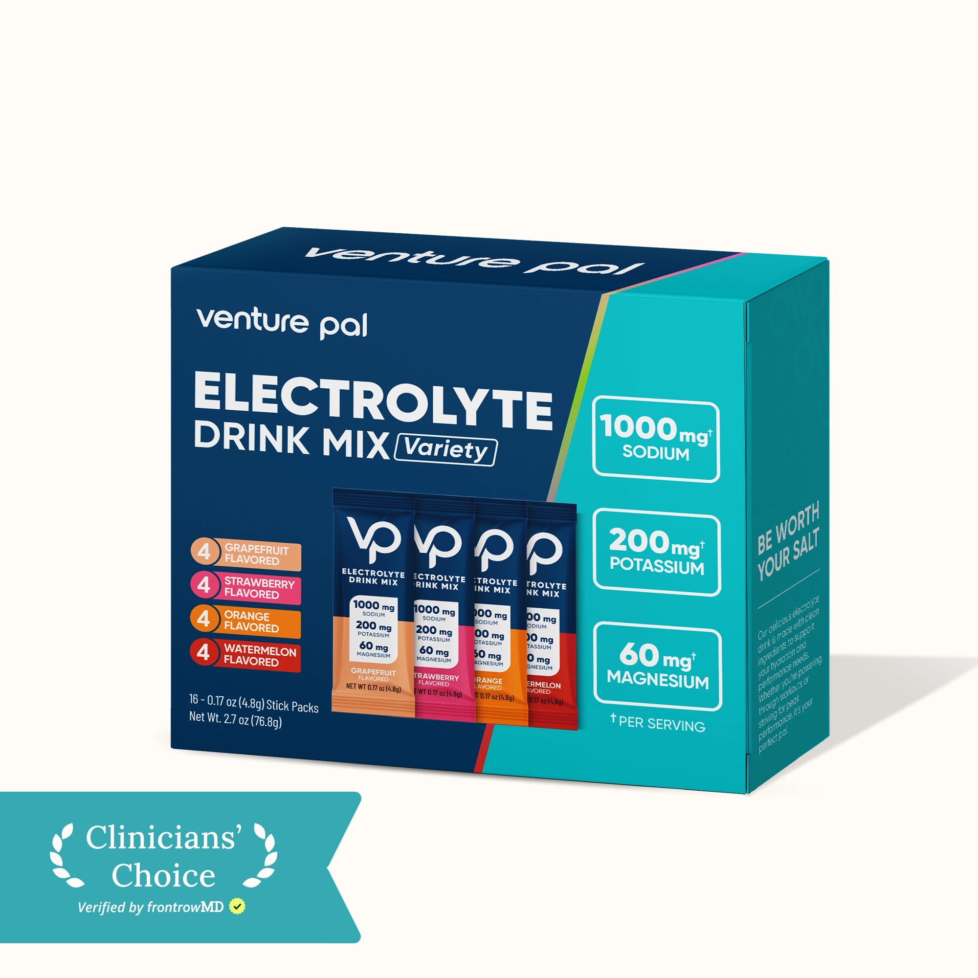 High Sodium Sugar Free Electrolytes Powder Packet - Variety Pack - 16 Sticks