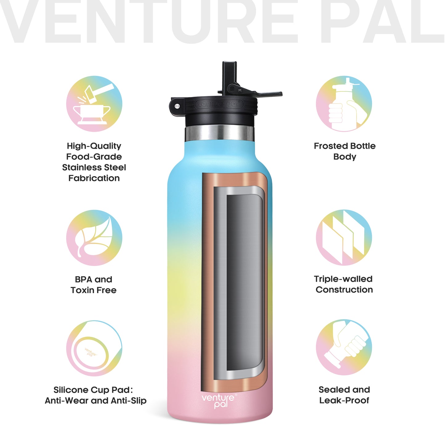 Venture Pal 17oz Vacuum Insulated Water Bottle with Straw Lid & Portable Carrying Handle - Comes with a Complimentary Cleaning Brush and Straw Brush