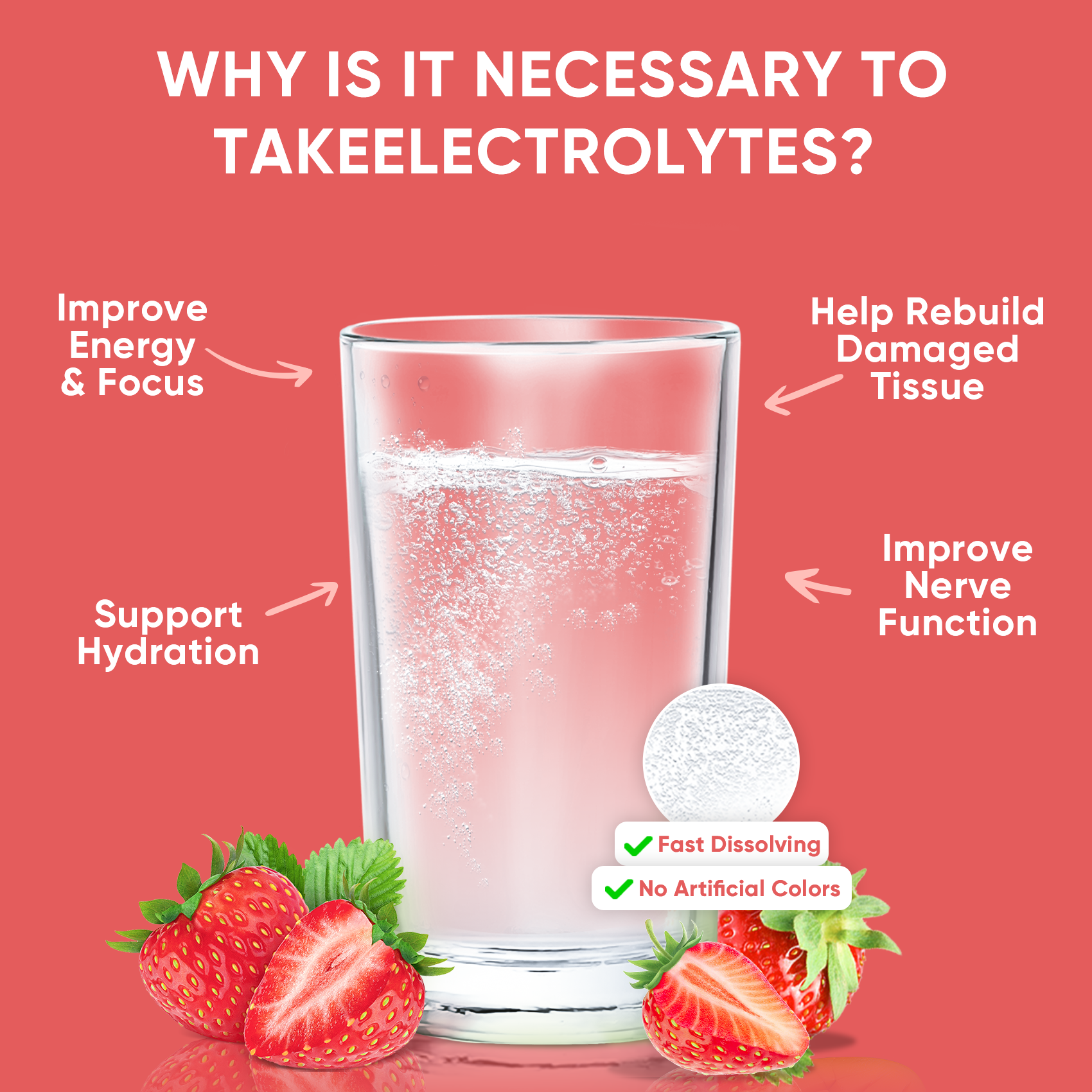 Sugar Free Electrolyte Powder Packets - Strawberry Flavor - 16 Sticks