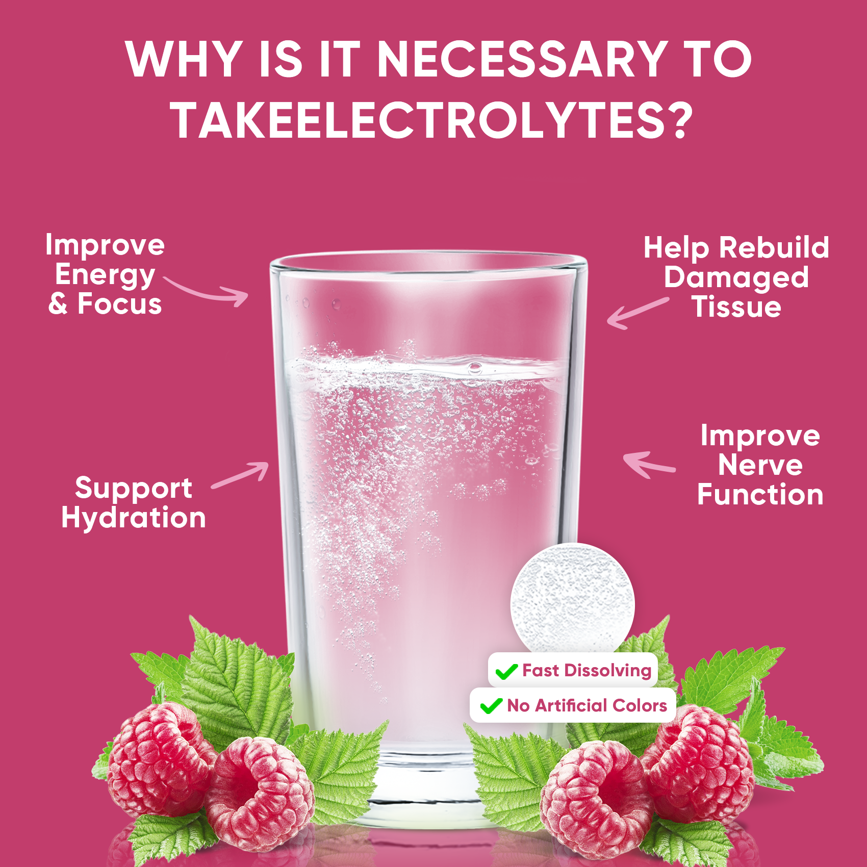 Sugar Free Electrolyte Powder Packets - Raspberry Flavor - 16 Sticks