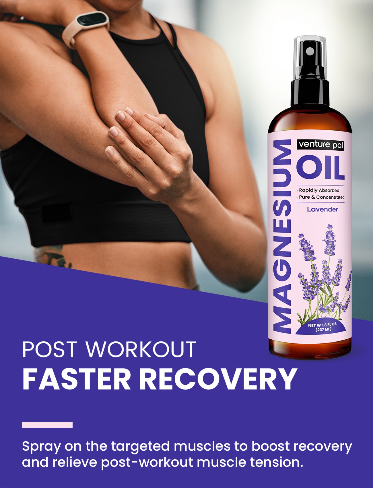 Venture Pal 100% Pure Magnesium Oil Spray - Lavender - Big 8 oz