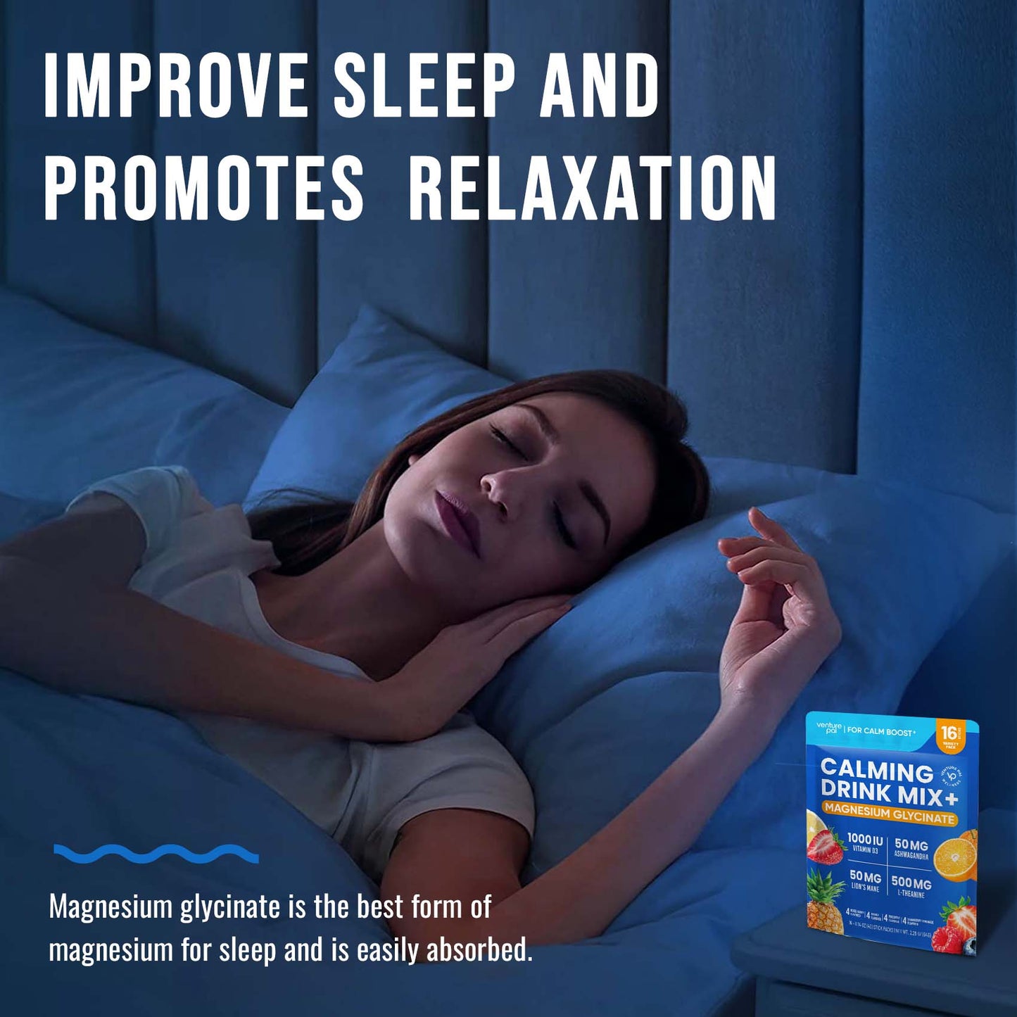 Venture Pal Magnesium Glycinate Powdered Drink Mix - Variety- 16 Sticks