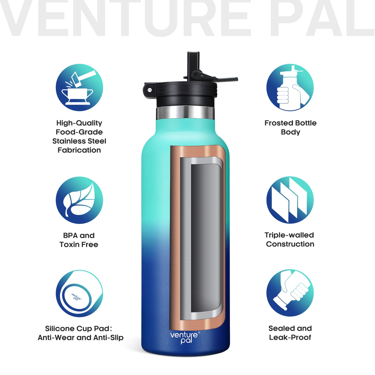 Venture Pal 17oz Vacuum Insulated Water Bottle with Straw Lid & Portable Carrying Handle - Comes with a Complimentary Cleaning Brush and Straw Brush