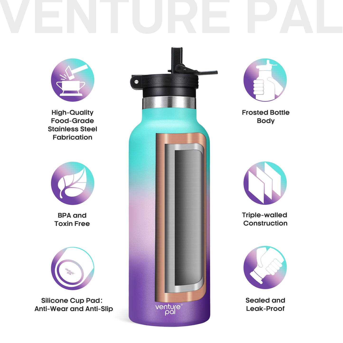 Venture Pal 17oz Vacuum Insulated Water Bottle with Straw Lid & Portable Carrying Handle - Comes with a Complimentary Cleaning Brush and Straw Brush