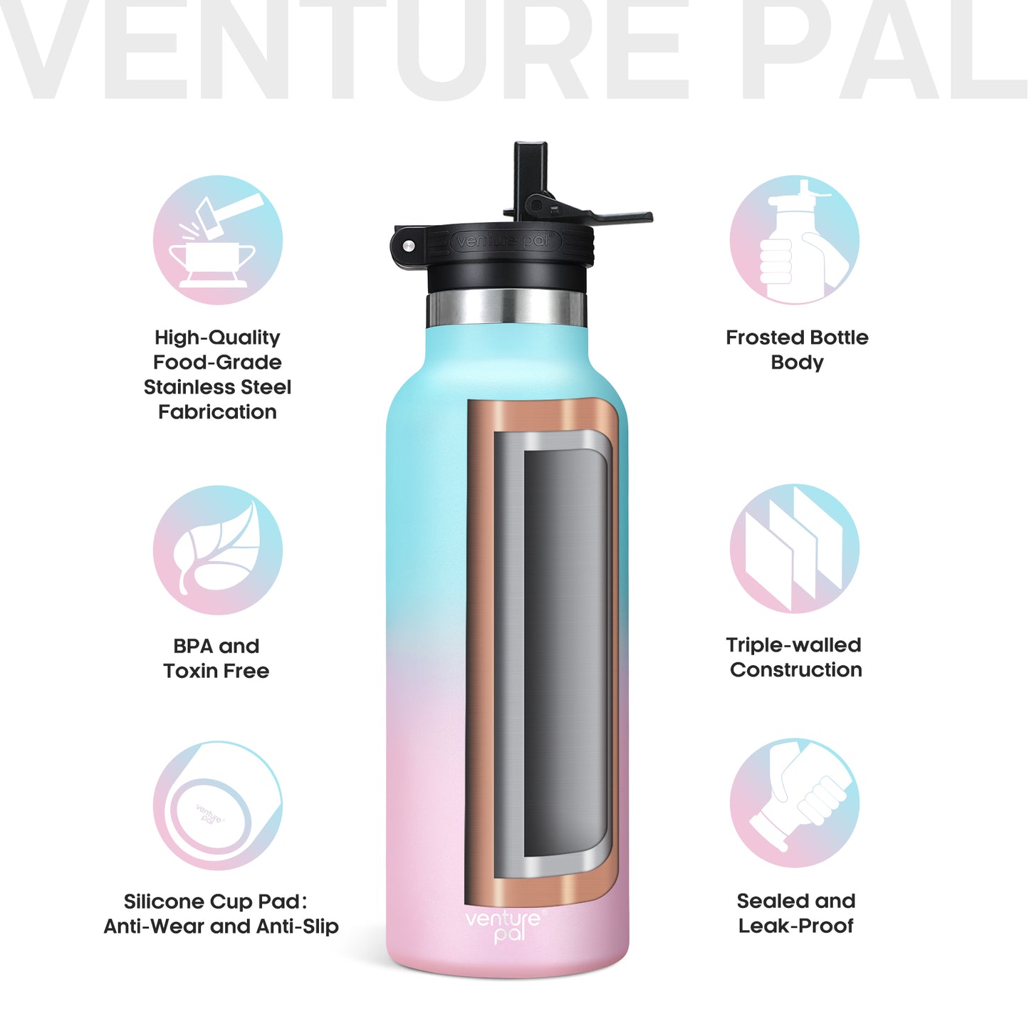 Venture Pal 17oz Vacuum Insulated Water Bottle with Straw Lid & Portable Carrying Handle - Comes with a Complimentary Cleaning Brush and Straw Brush