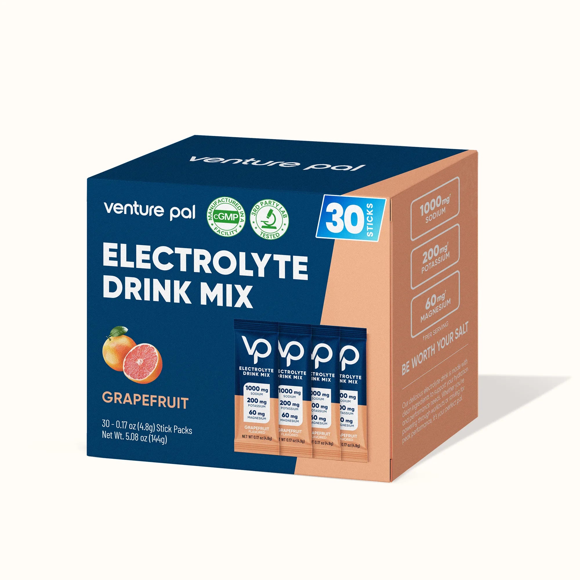 High Sodium Sugar Free Electrolytes Powder Packet - Grapefruit Salt - 30 Sticks