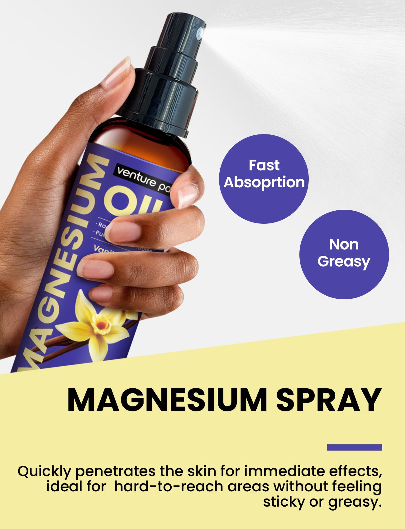 Venture Pal 100% Pure Magnesium Oil Spray - Vanilla Butter - Big 8 oz