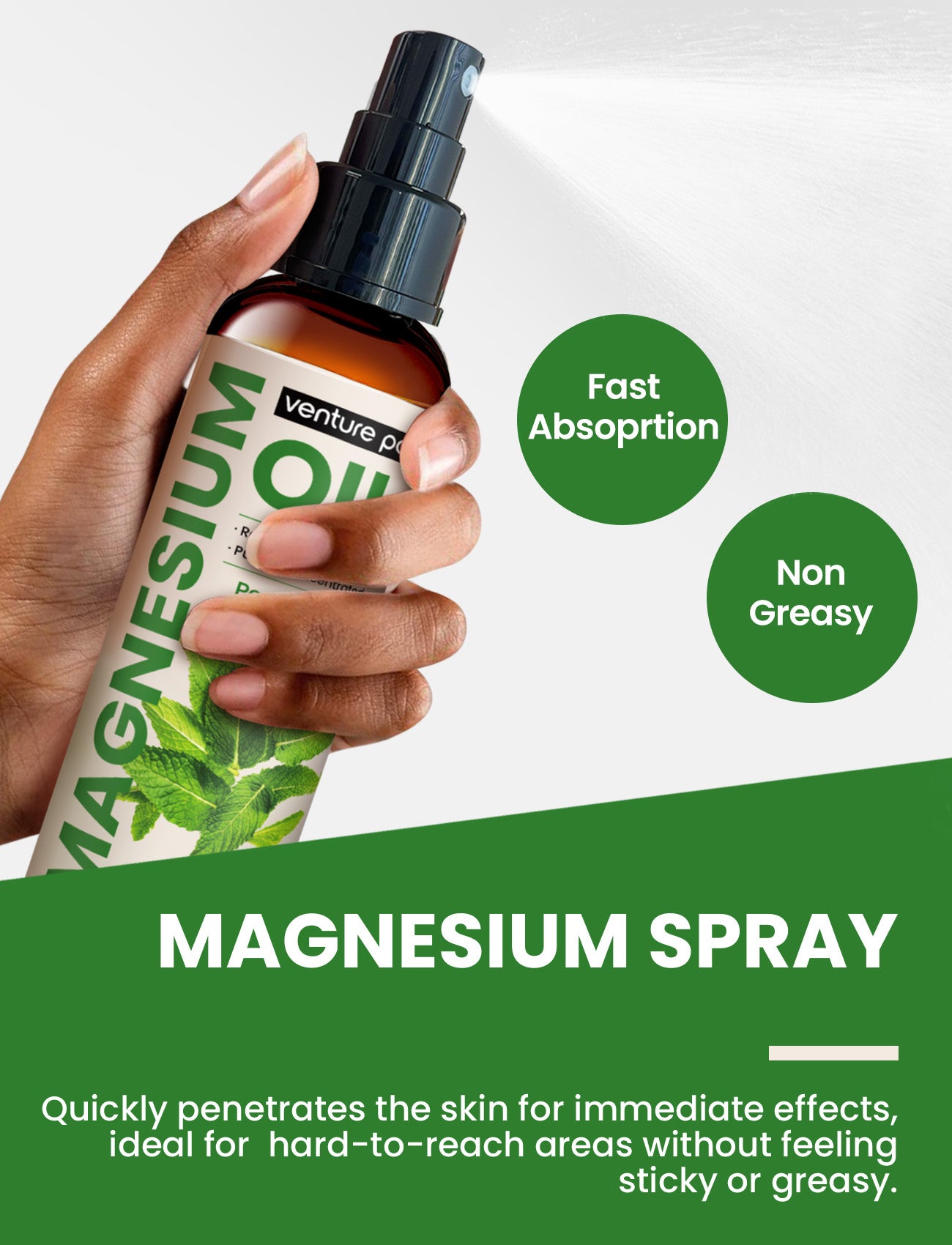 Venture Pal 100% Pure Magnesium Oil Spray - Peppermint - Big 8 oz