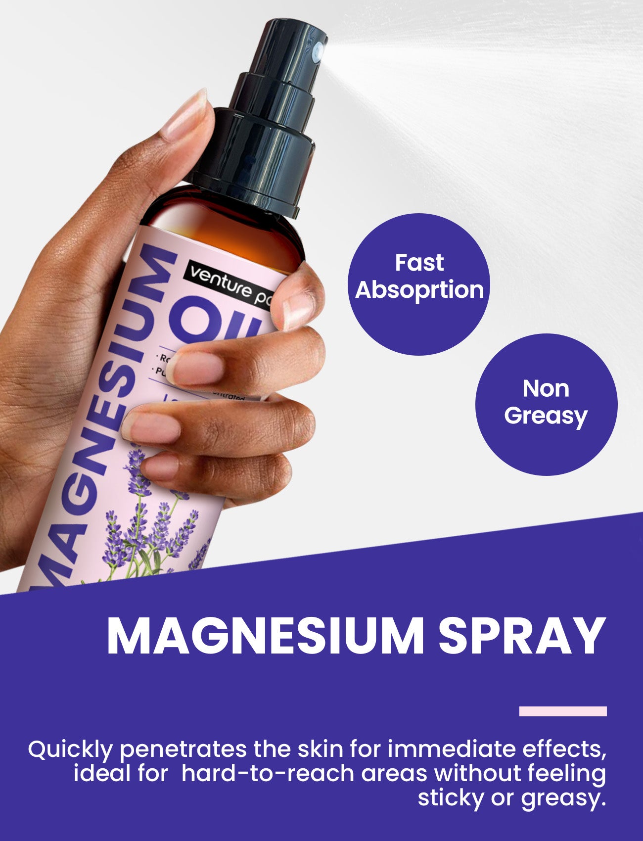 Venture Pal 100% Pure Magnesium Oil Spray - Lavender - Big 8 oz