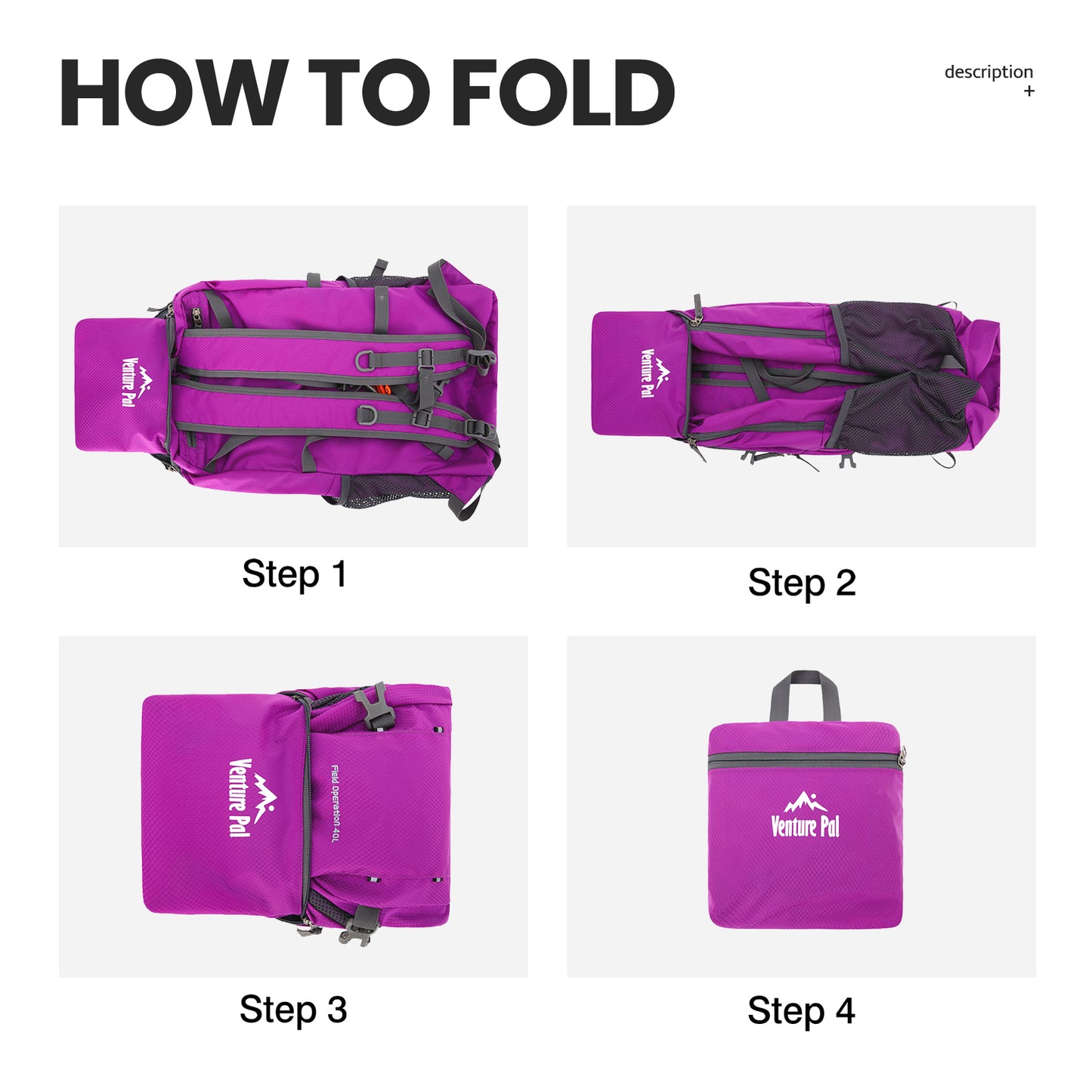 Venture Pal Purple 40L Nylon Backpack with Wet Pocket and Multi Compartment