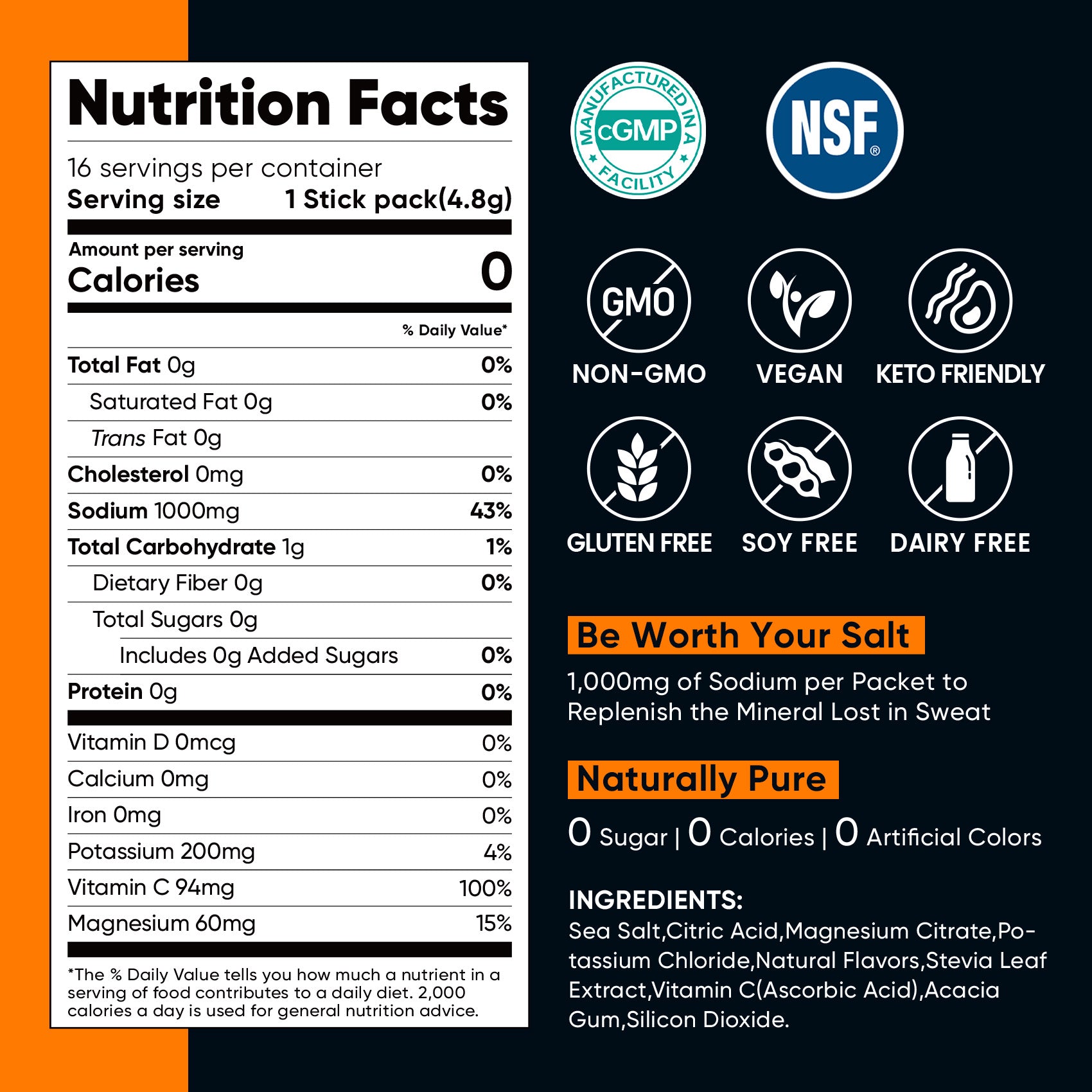 High Sodium Sugar Free Electrolytes Powder Packet - Fruit Punch Salt - 30 Sticks