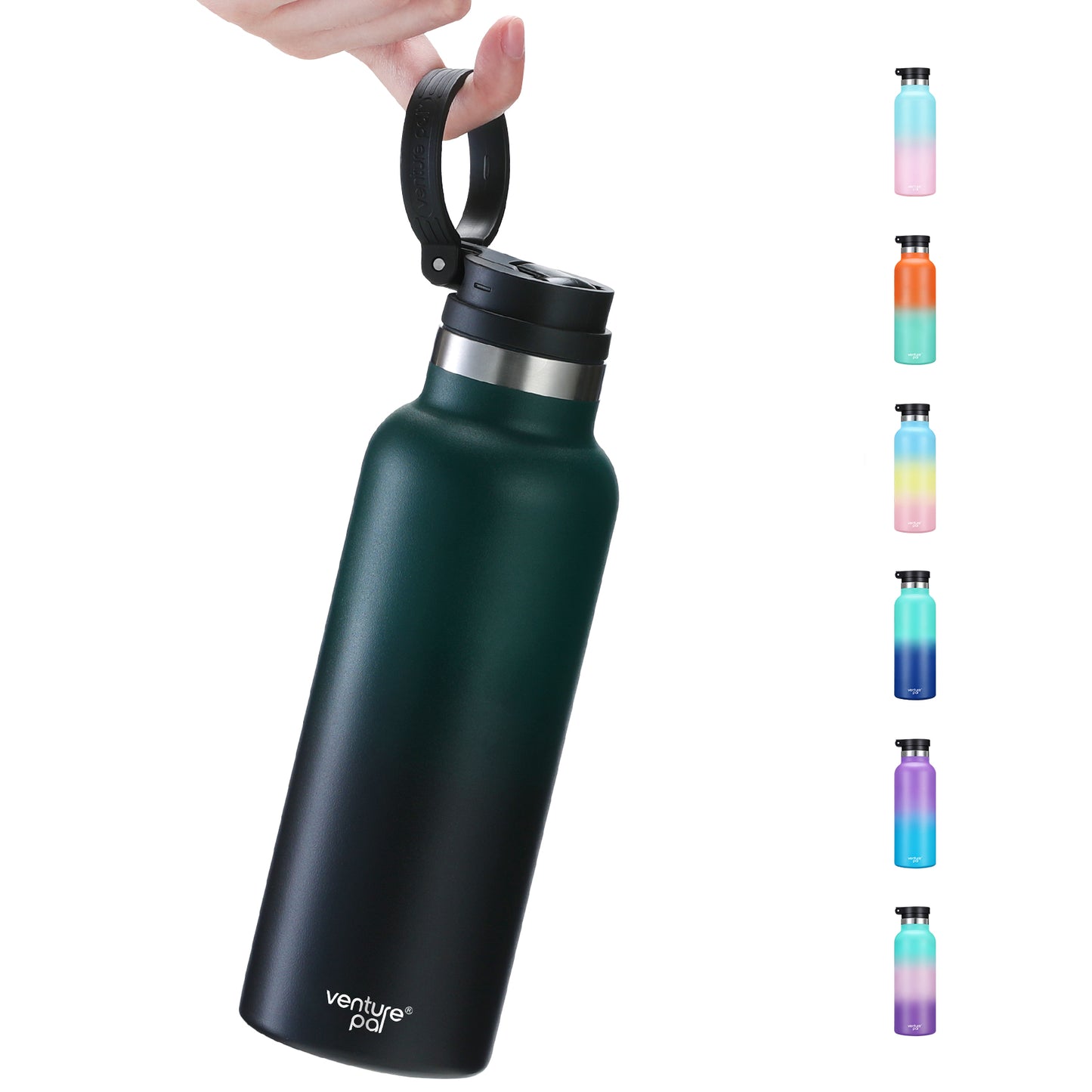 Venture Pal 17oz Vacuum Insulated Water Bottle with Straw Lid & Portable Carrying Handle - Comes with a Complimentary Cleaning Brush and Straw Brush