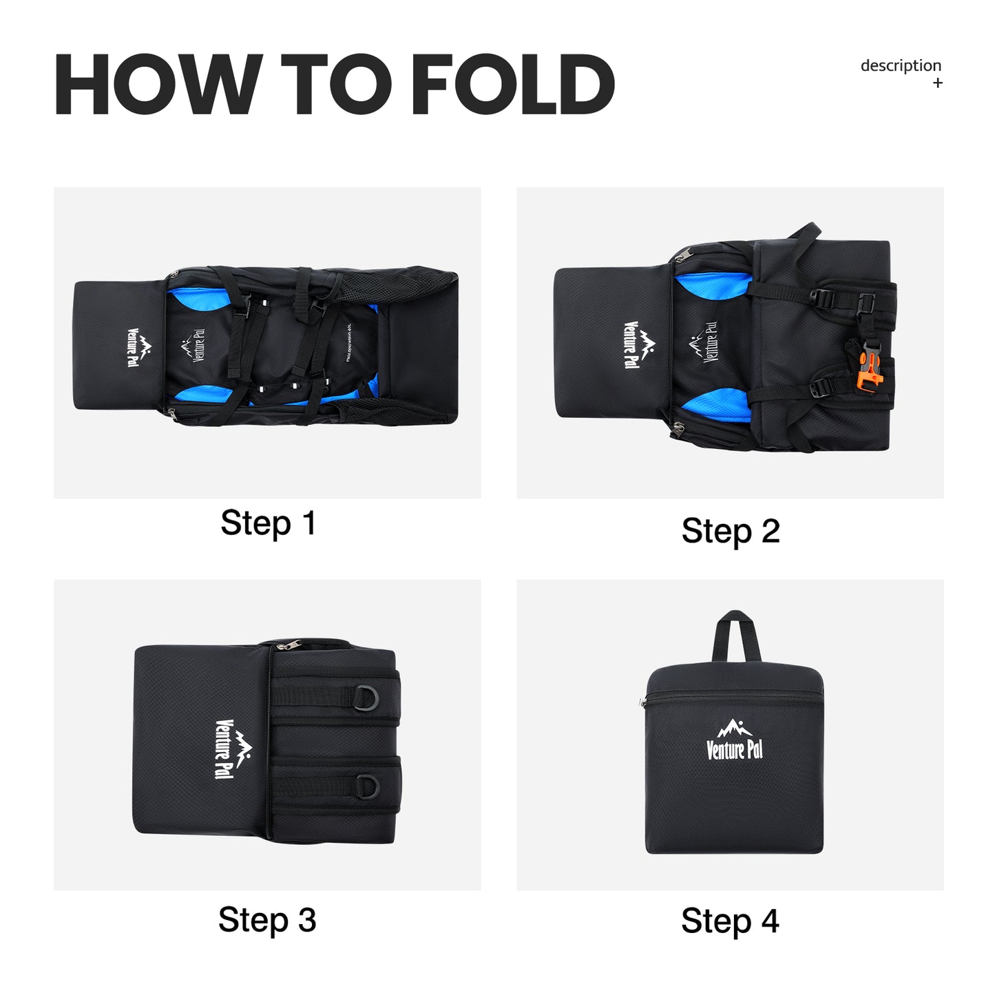 Venture Pal Black/Blue 40L Nylon Backpack with Wet Pocket and Multi Compartment
