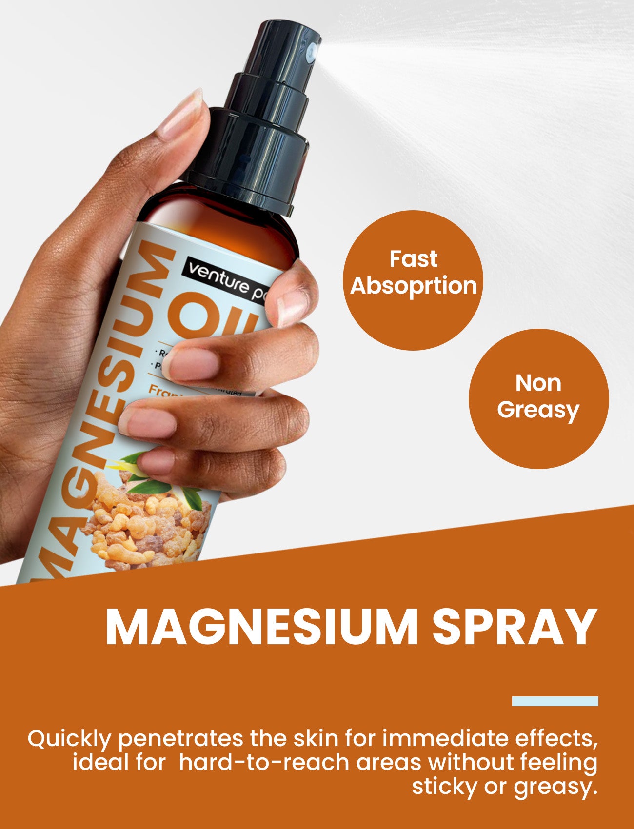 Venture Pal 100% Pure Magnesium Oil Spray - Frankincense - Big 8 oz