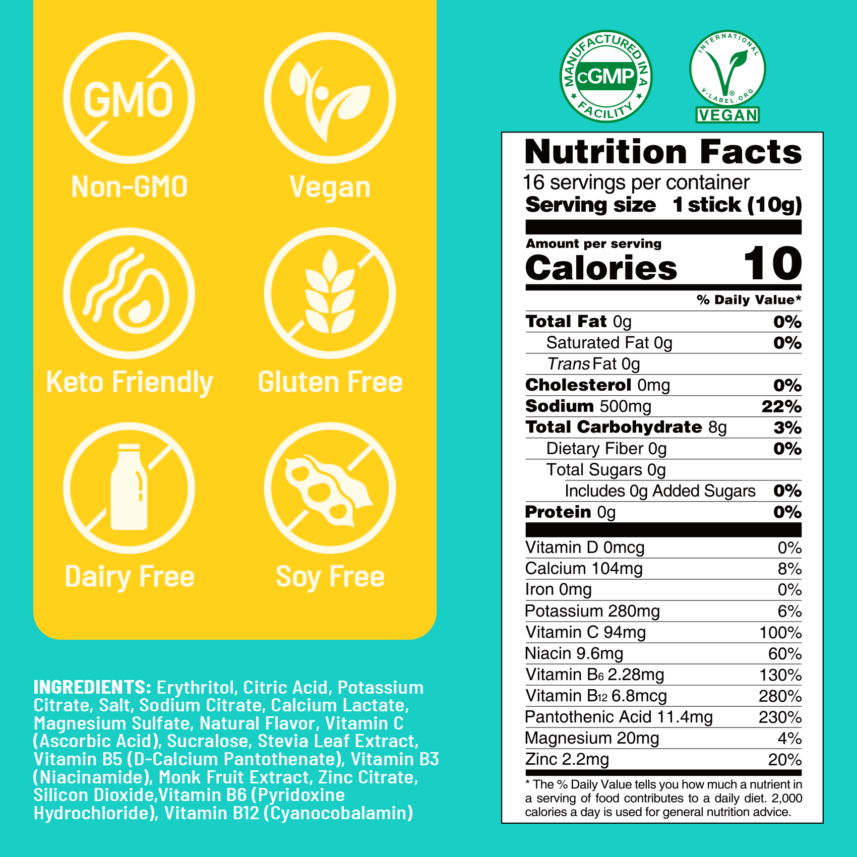 Sugar Free Electrolyte Powder Packets - Variety Pack - 16 Sticks