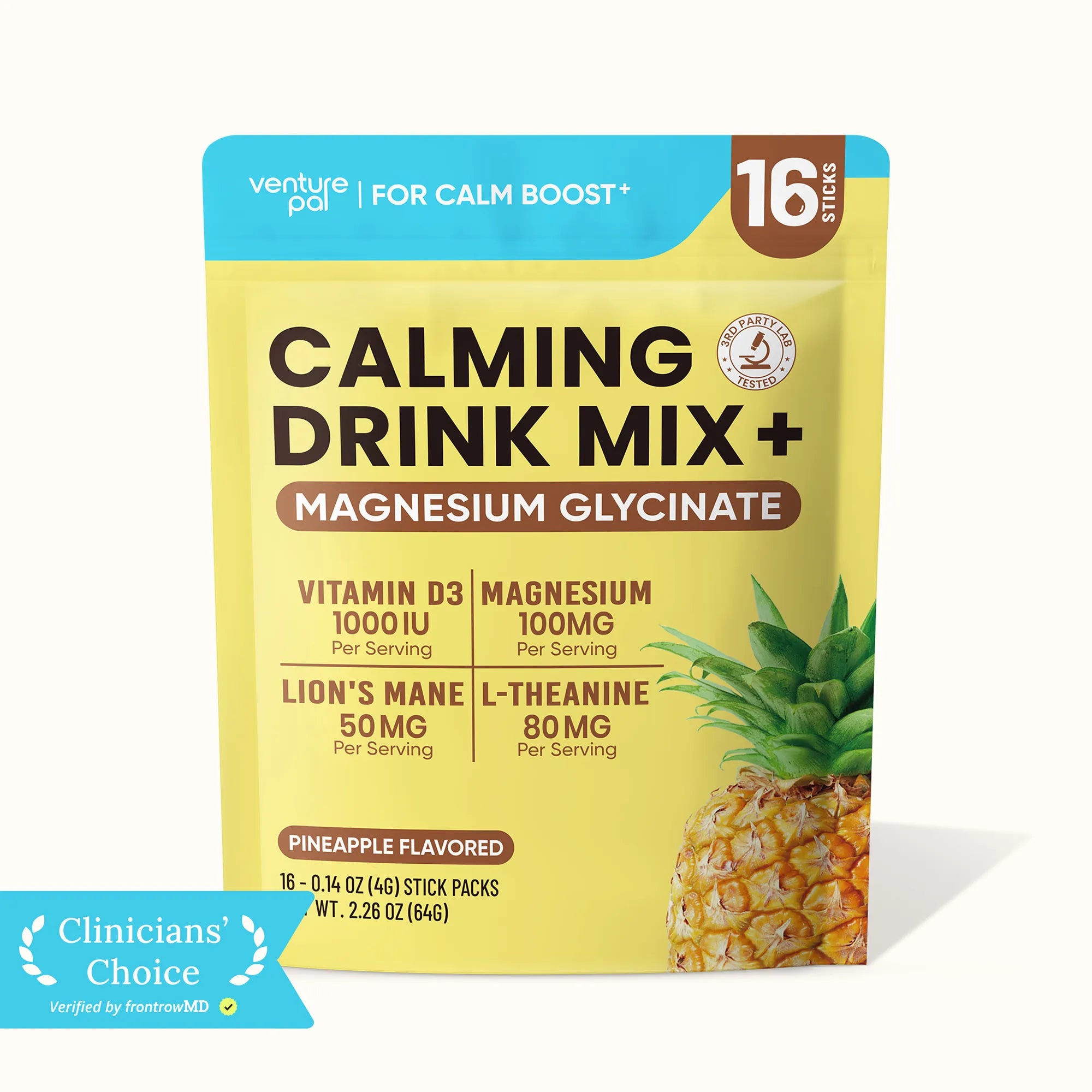 Magnesium Glycinate Powdered Drink Mix - Pineapple- 16 Sticks