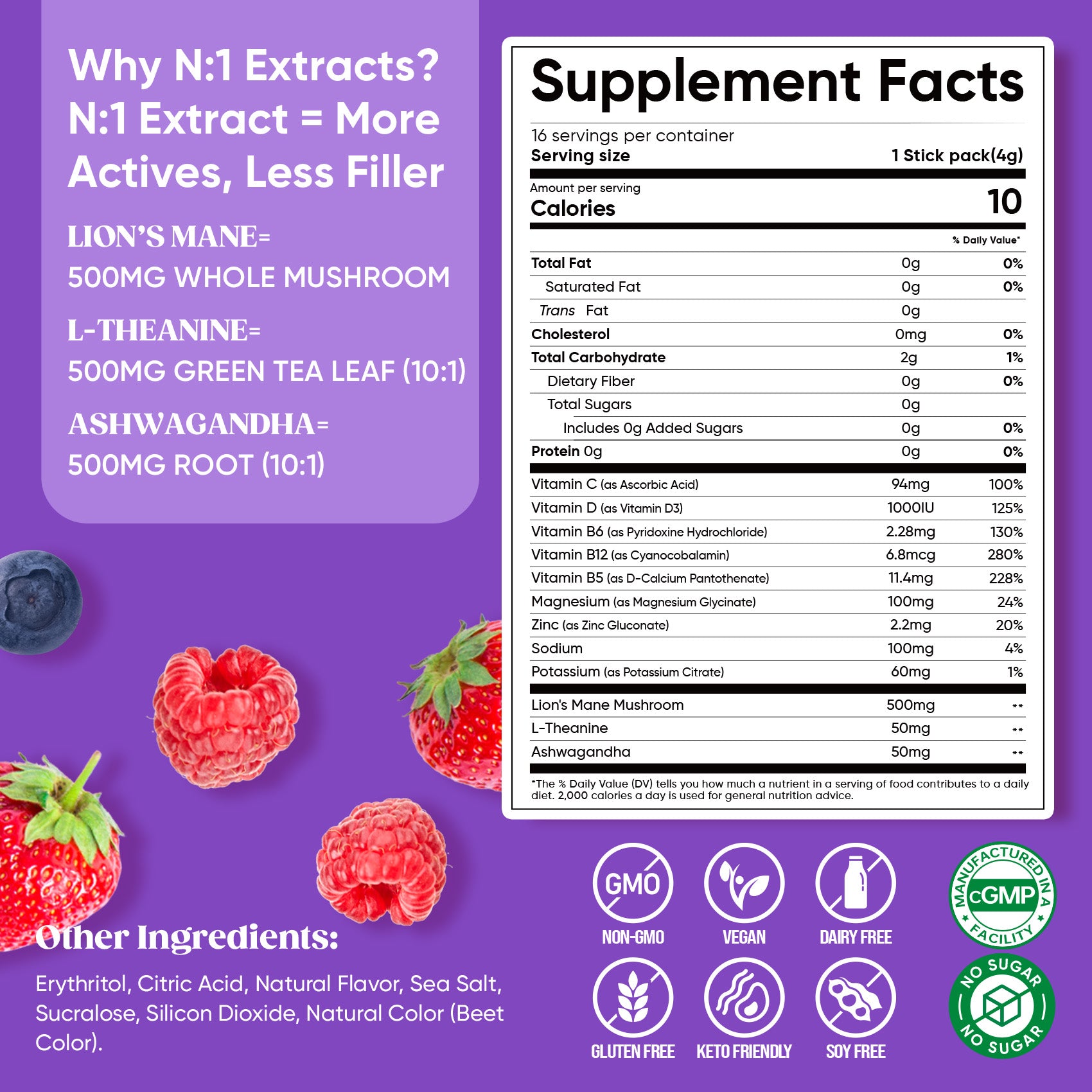 Magnesium Glycinate Powdered Drink Mix - Mixed Berry- 16 Sticks