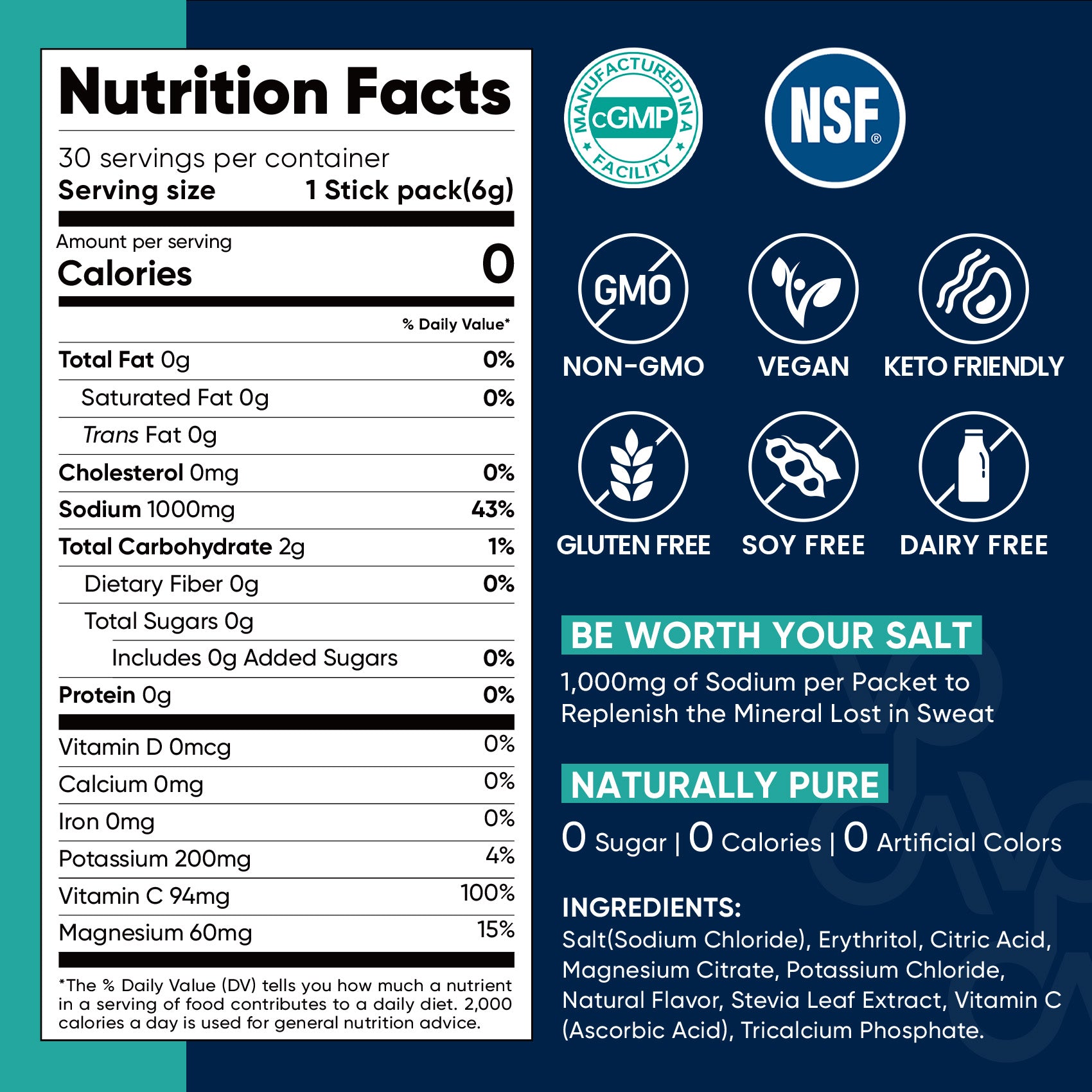 High Sodium Sugar Free Electrolytes Powder Packet - Variety Pack - 16 Sticks