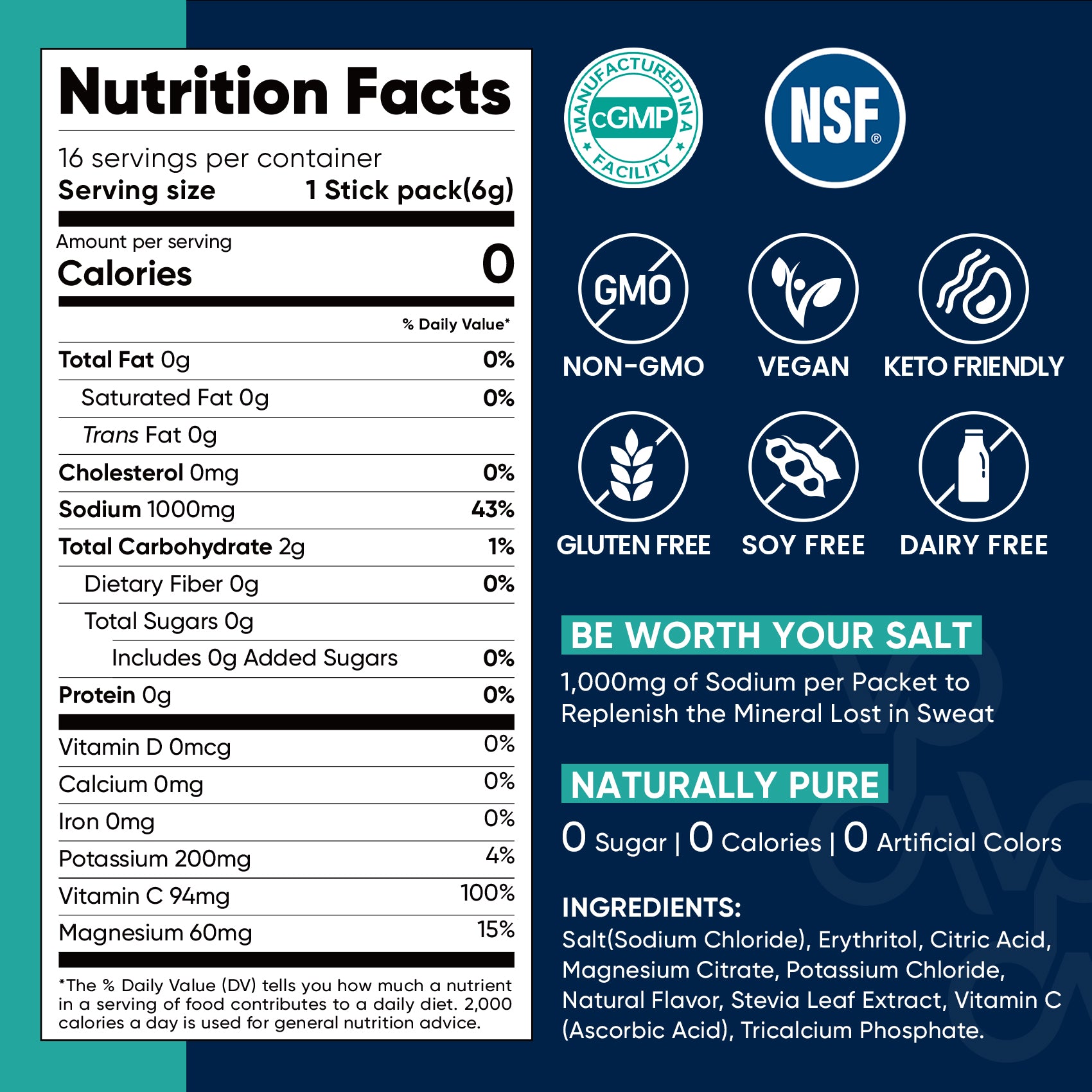 High Sodium Sugar Free Electrolytes Powder Packet - Strawberry Salt - 30 Sticks