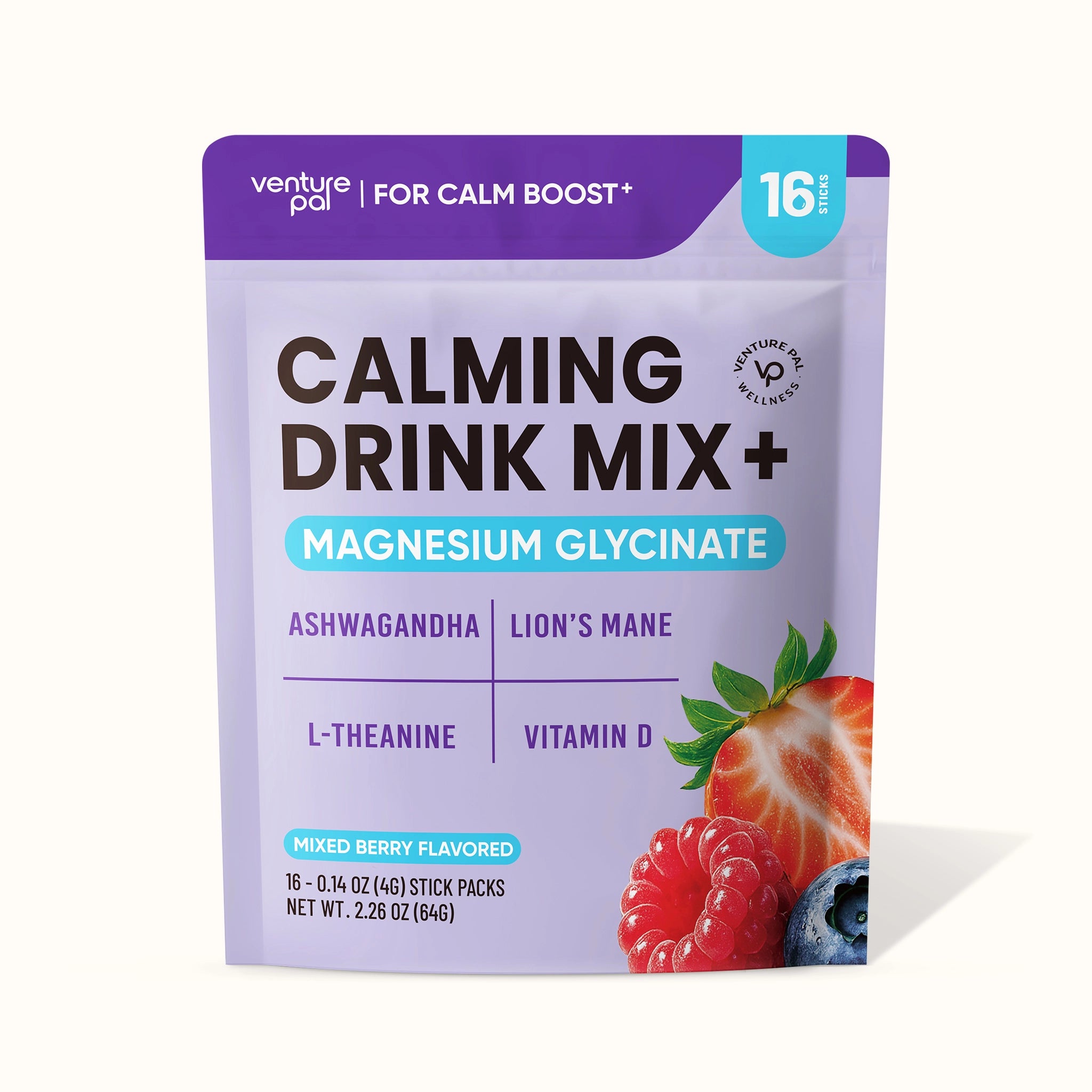 Magnesium Glycinate Powdered Drink Mix - Mixed Berry- 16 Sticks