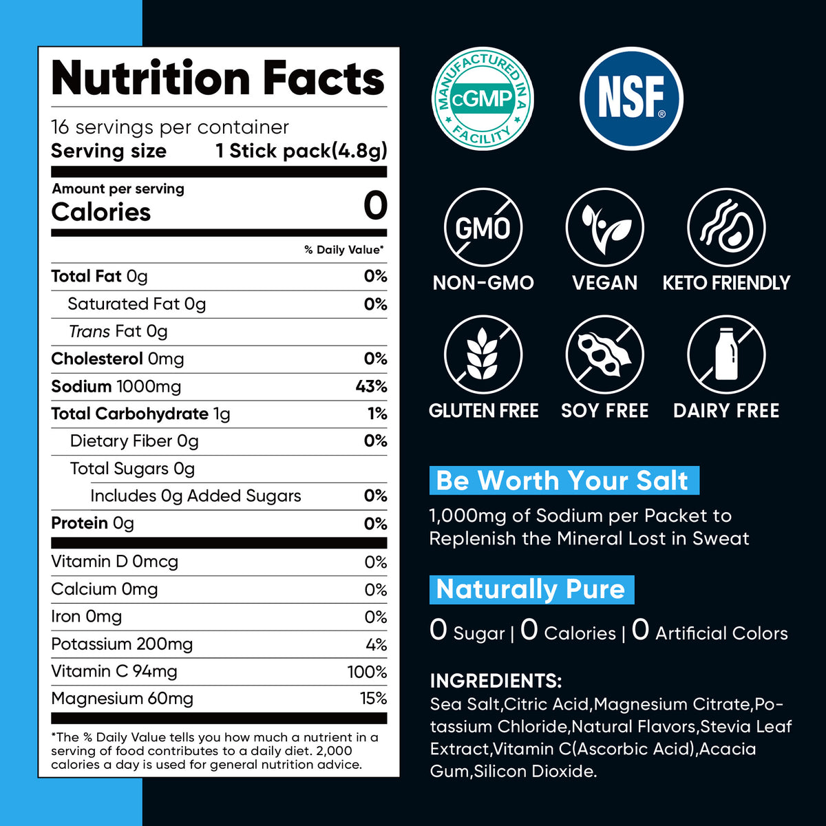 High Sodium Sugar-Free Electrolyte Powder Packets