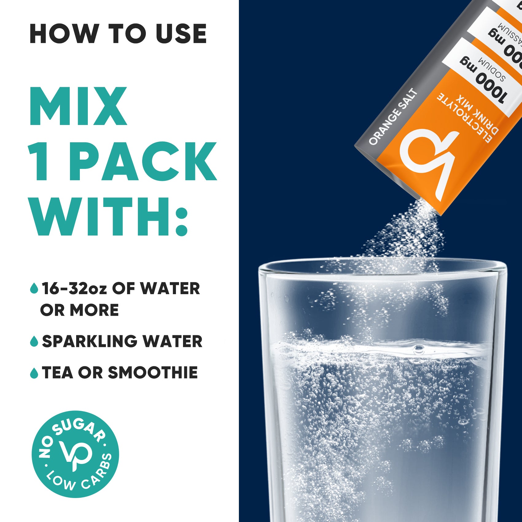 High Sodium Sugar Free Electrolytes Powder Packet -  Orange Salt - 30 Sticks