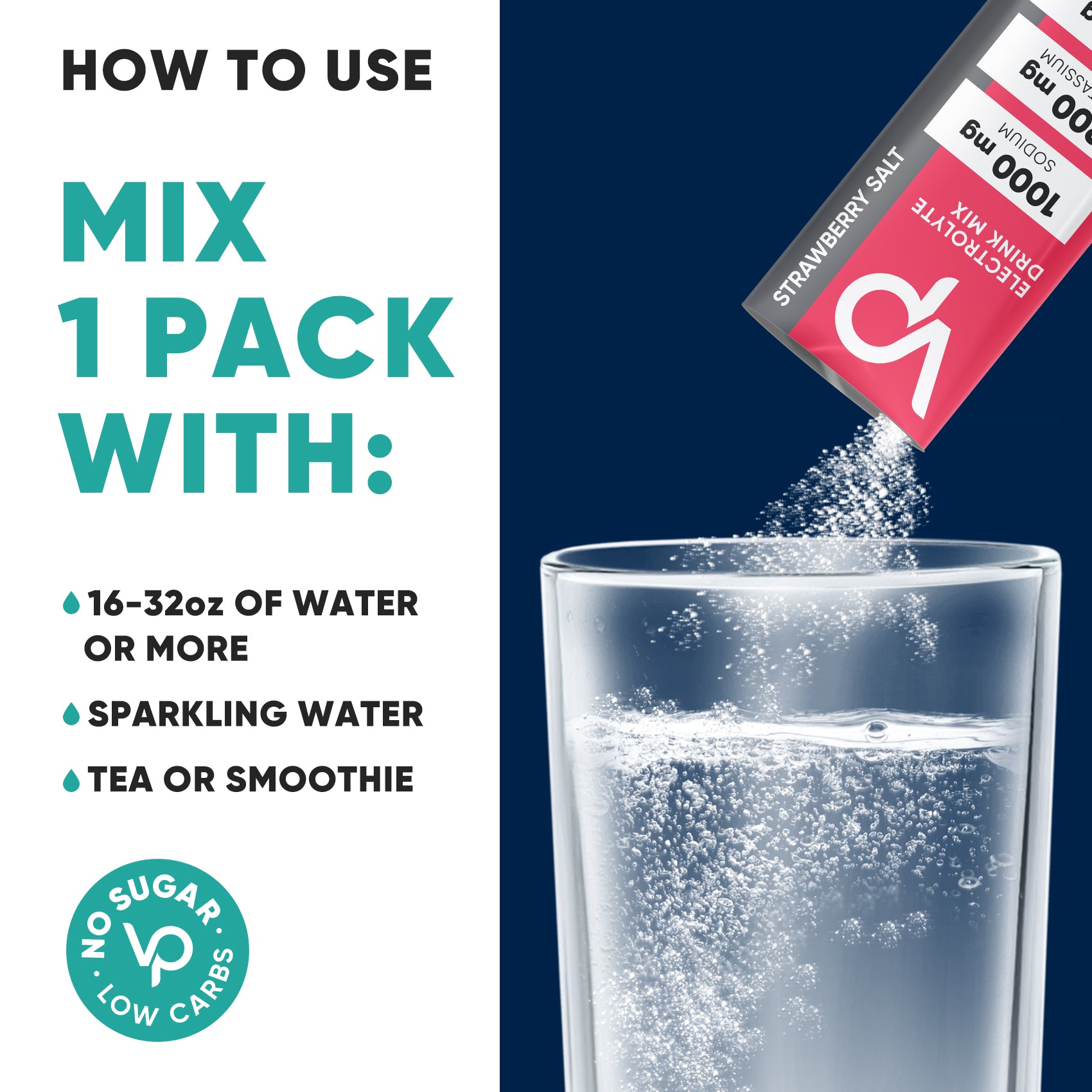 High Sodium Sugar Free Electrolytes Powder Packet -  Strawberry Salt - 30 Sticks