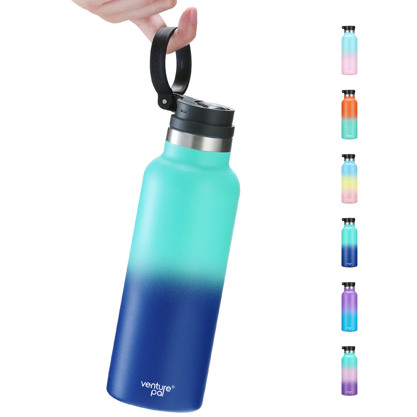 Venture Pal 17oz Vacuum Insulated Water Bottle with Straw Lid & Portable Carrying Handle - Comes with a Complimentary Cleaning Brush and Straw Brush