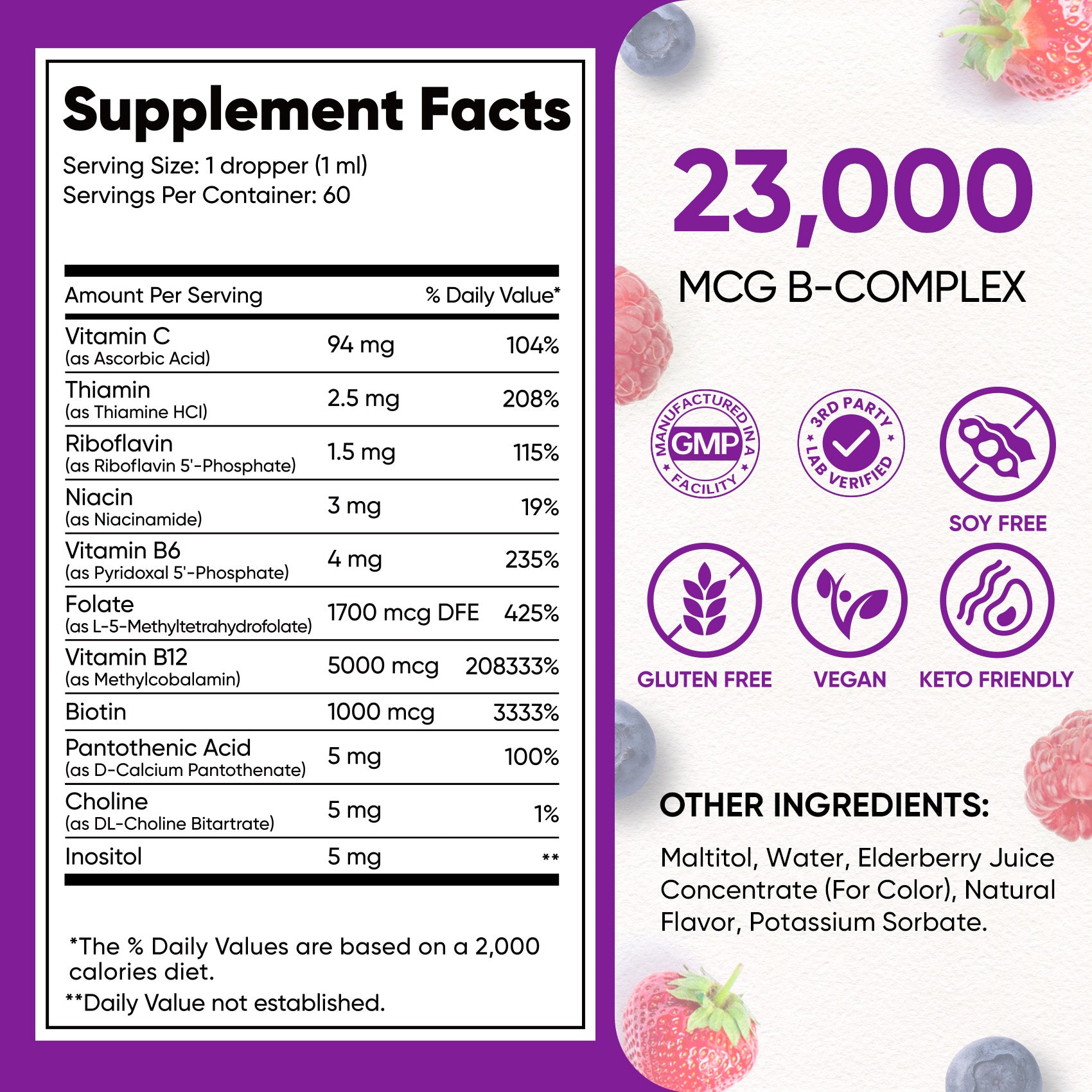 Vitamin B - complex - Mixed Berry - 200 mcg Liquid Drops