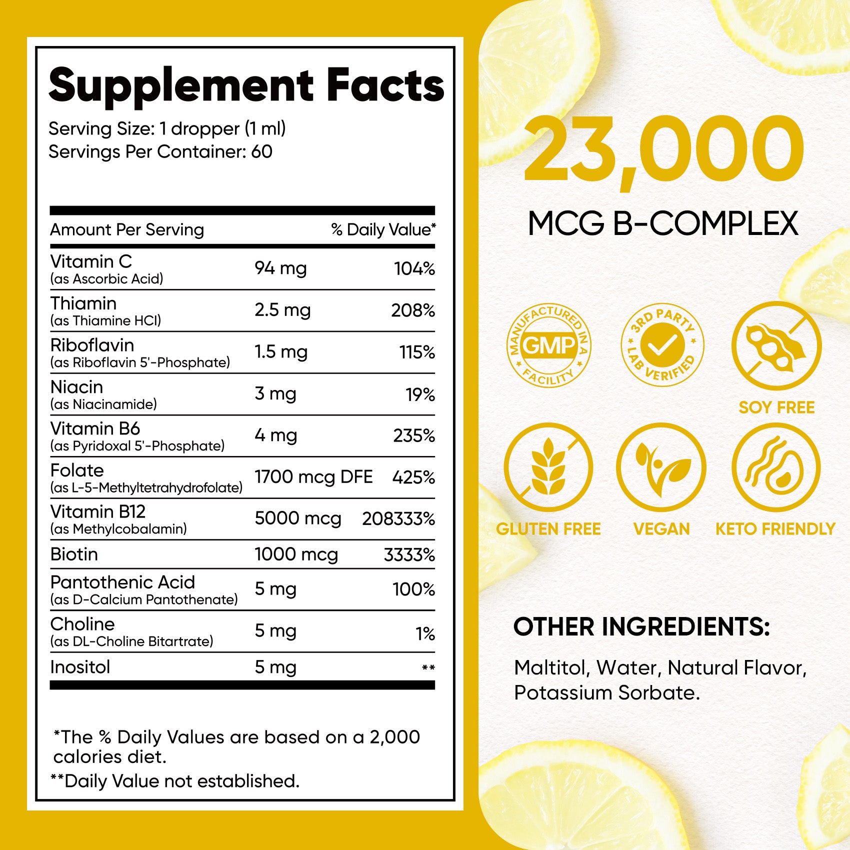 Vitamin B - complex -Lemon - 200 mcg Liquid Drops
