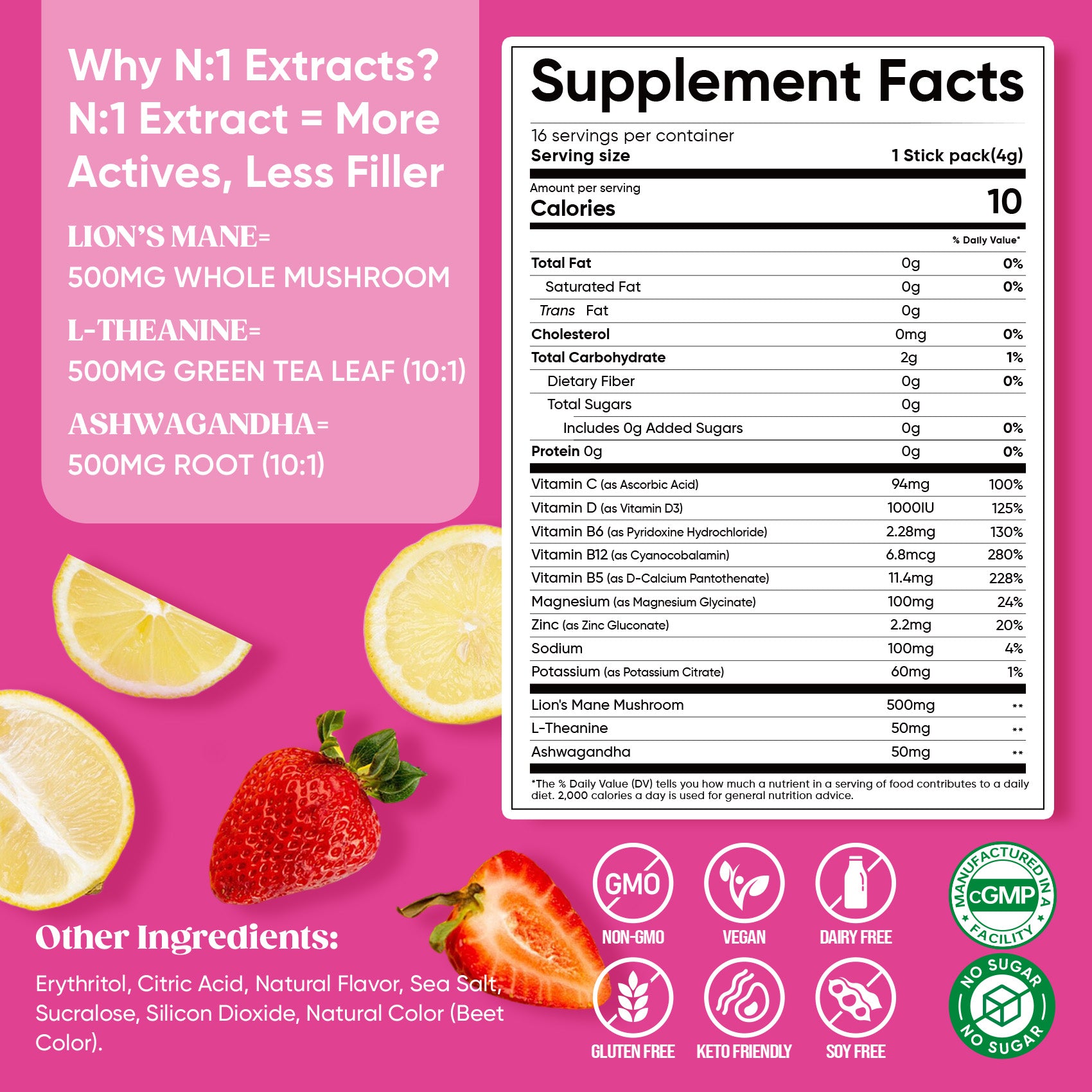 Magnesium Glycinate Powdered Drink Mix - Strawberry Lemonade- 16 Sticks