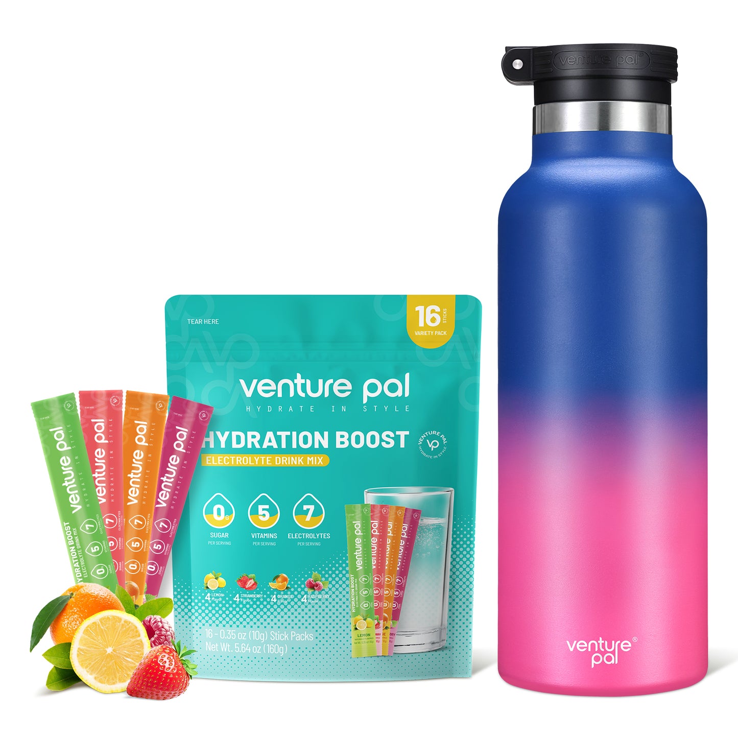 Venture Pal 17oz Insulated Bottle and Zero Sugar Electrolyte Powder Variety Pack