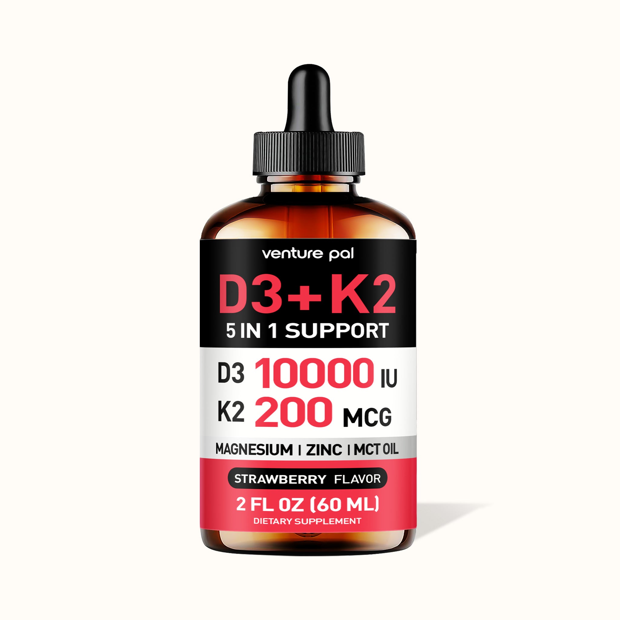 Vitamin D3 10000 IU Plus K2 (MK-7) - Strawberry Flavor - 200 mcg Liquid Drops