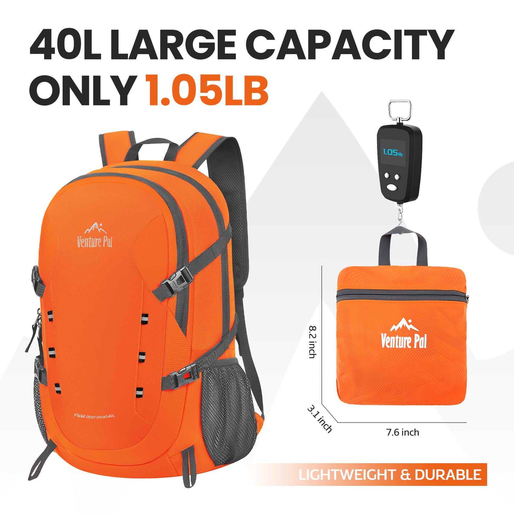 Venture Pal Orange 40L Nylon Backpack with Wet Pocket and Multi Compartment