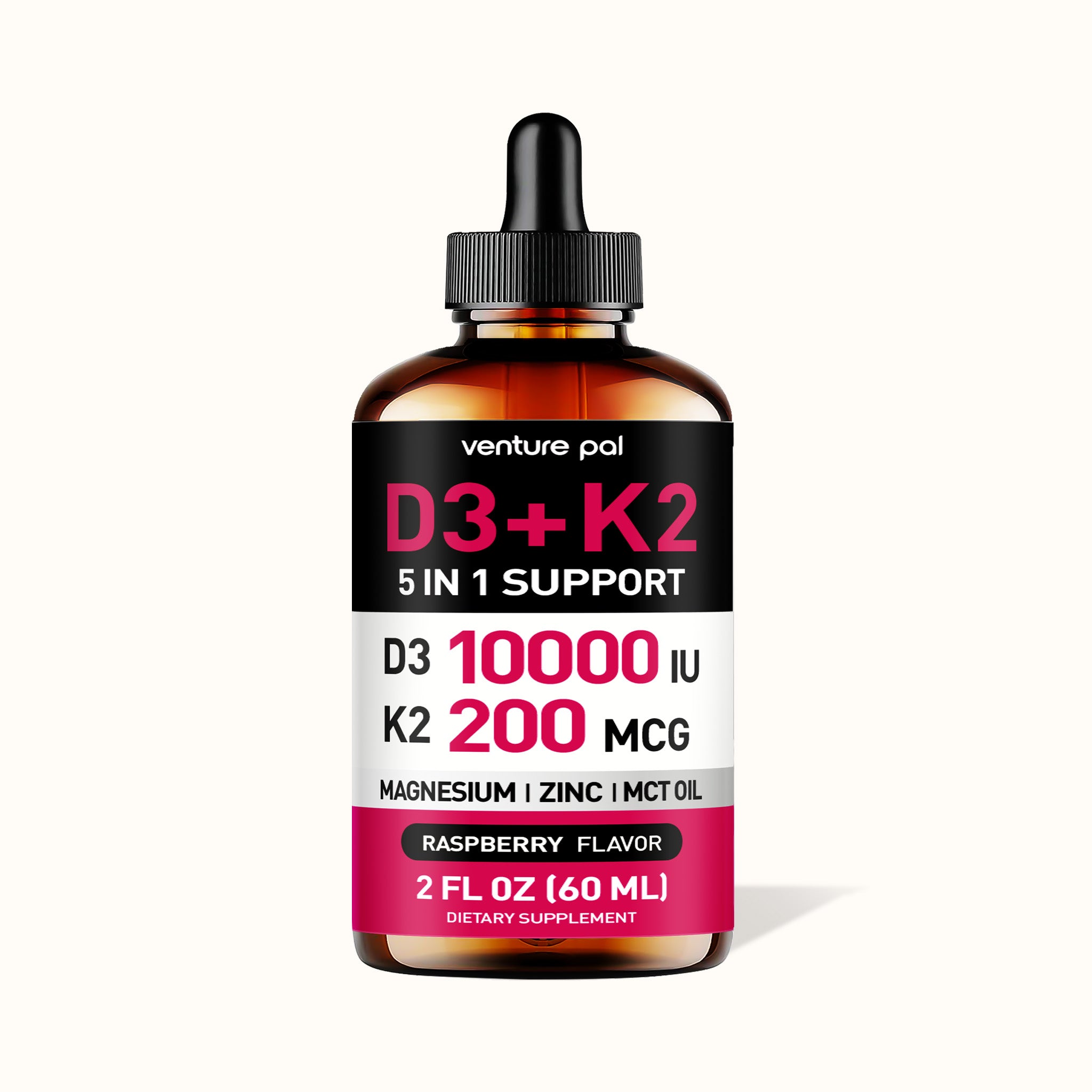 Vitamin D3 10000 IU Plus K2 (MK-7) - Raspberry Flavor - 200 mcg Liquid Drops