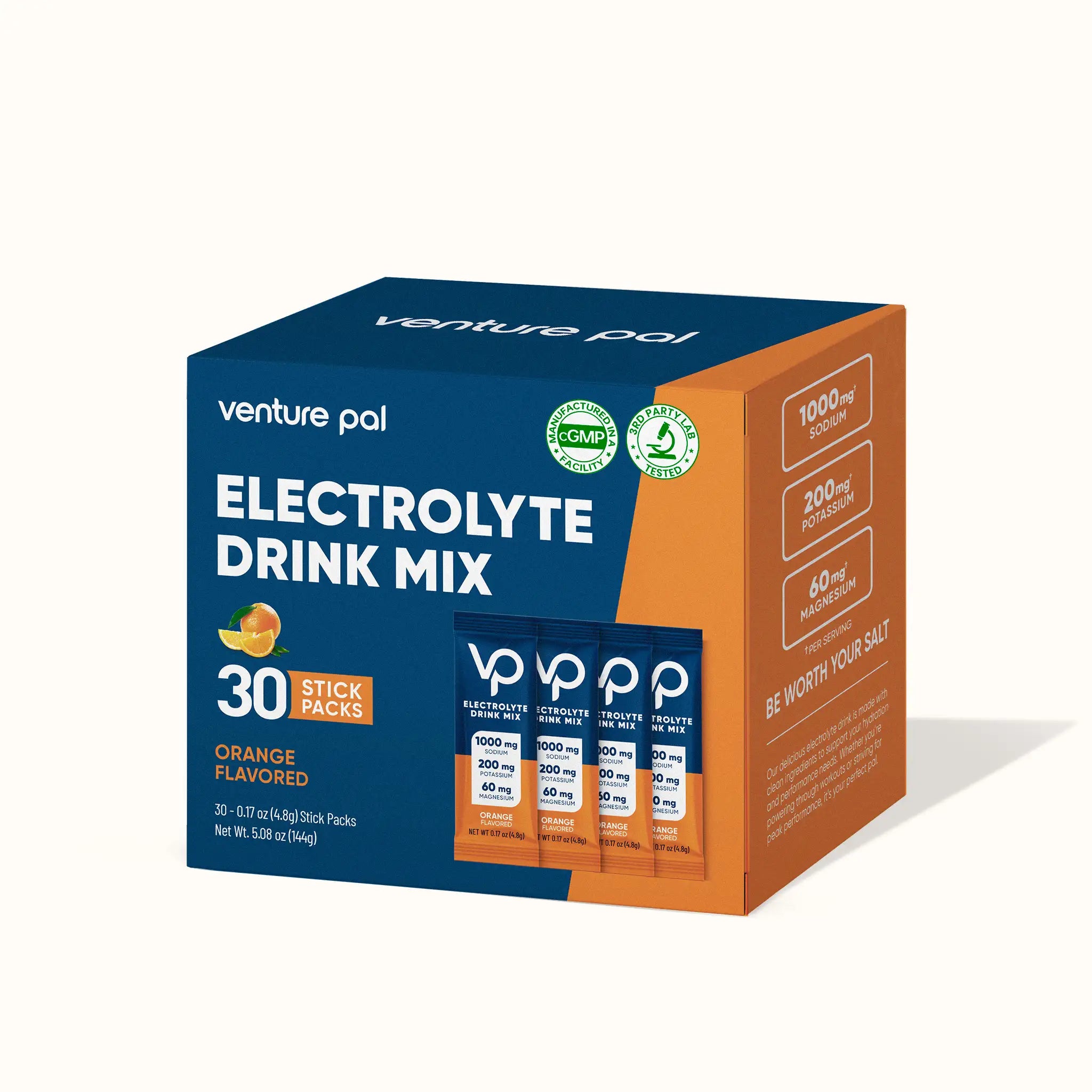 High Sodium Sugar Free Electrolytes Powder Packet -  Orange Salt - 30 Sticks