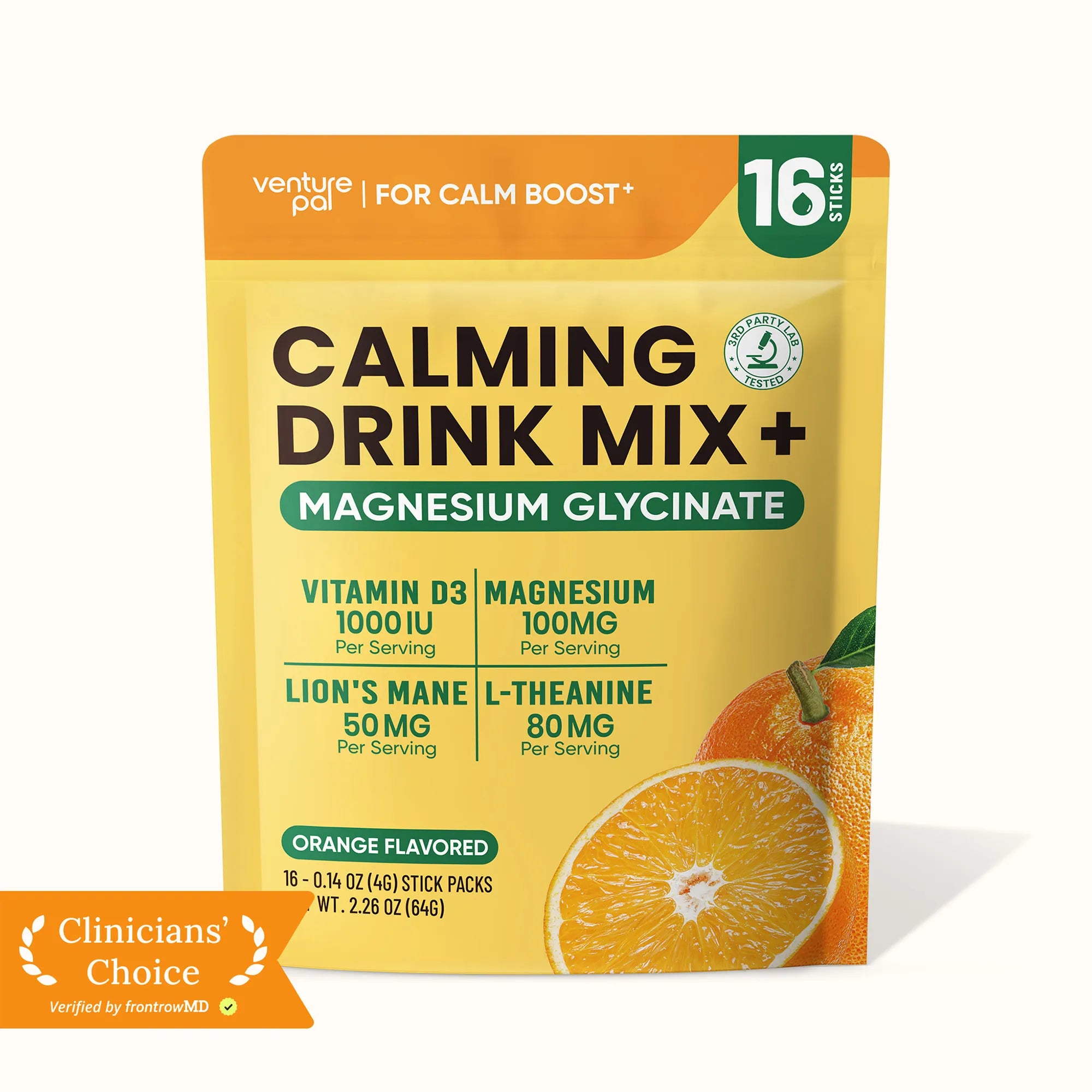 Magnesium Glycinate Powdered Drink Mix - Orange- 16 Sticks