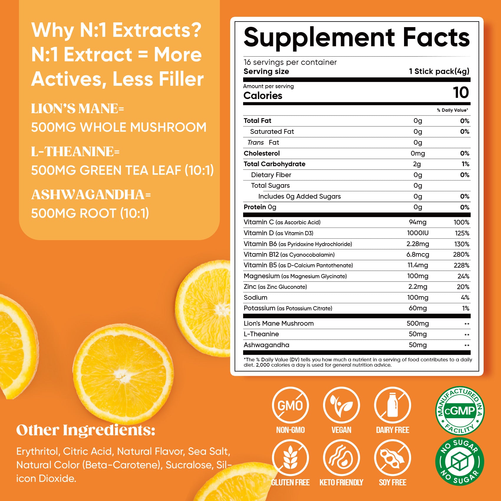 Magnesium Glycinate Powdered Drink Mix - Orange- 16 Sticks