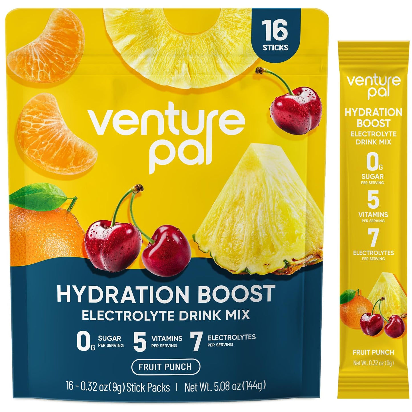 Venture Pal Sugar Free Electrolyte Powder Packets - Fruit Punch - 16 Sticks