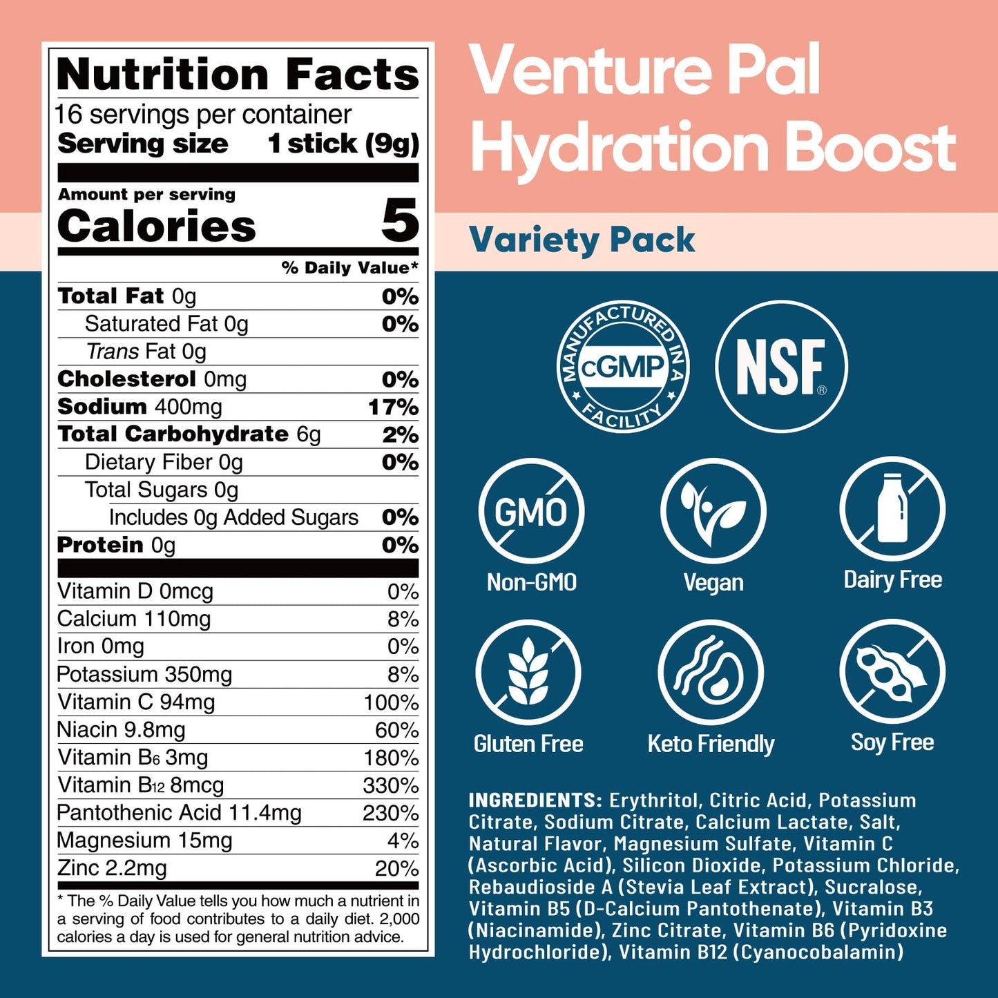 Venture Pal Sugar Free Electrolyte Powder Packets - Grapefruit - 16 Sticks