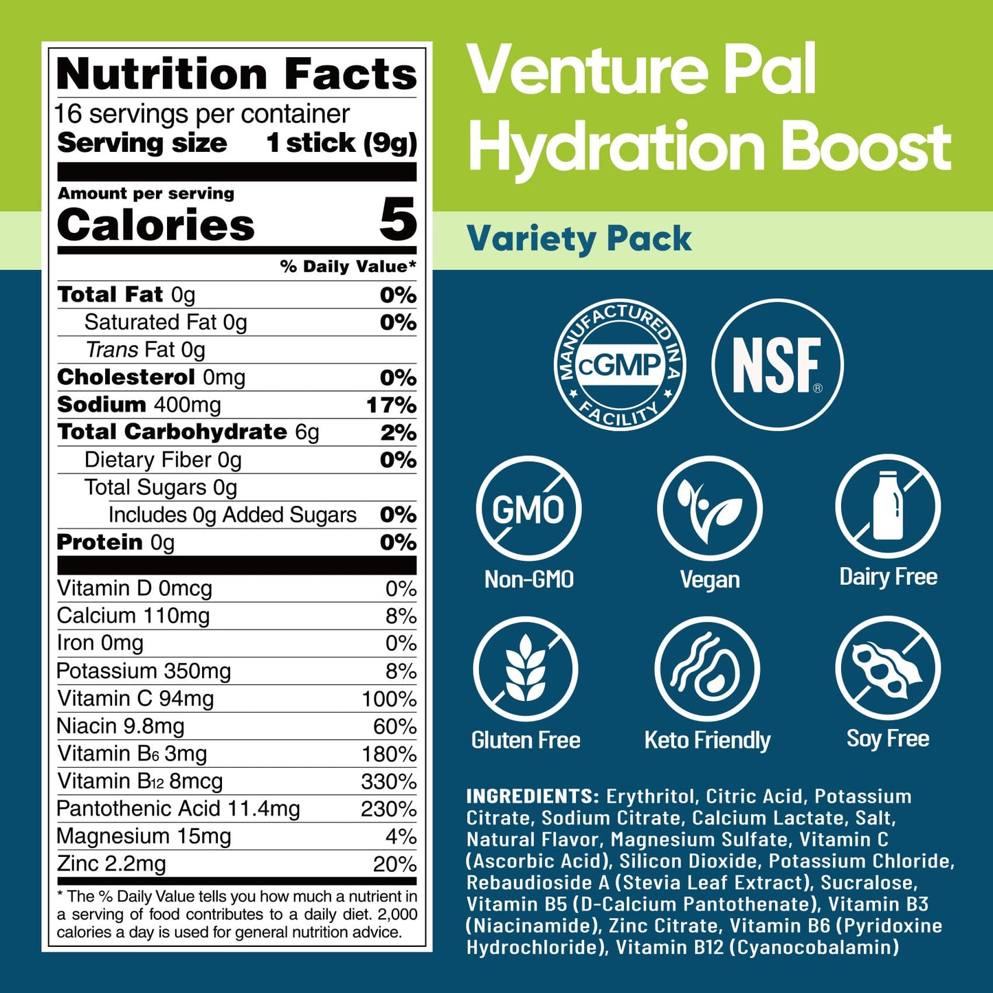 Venture Pal Sugar Free Electrolyte Powder Packets - Lemon Lime - 16 Sticks
