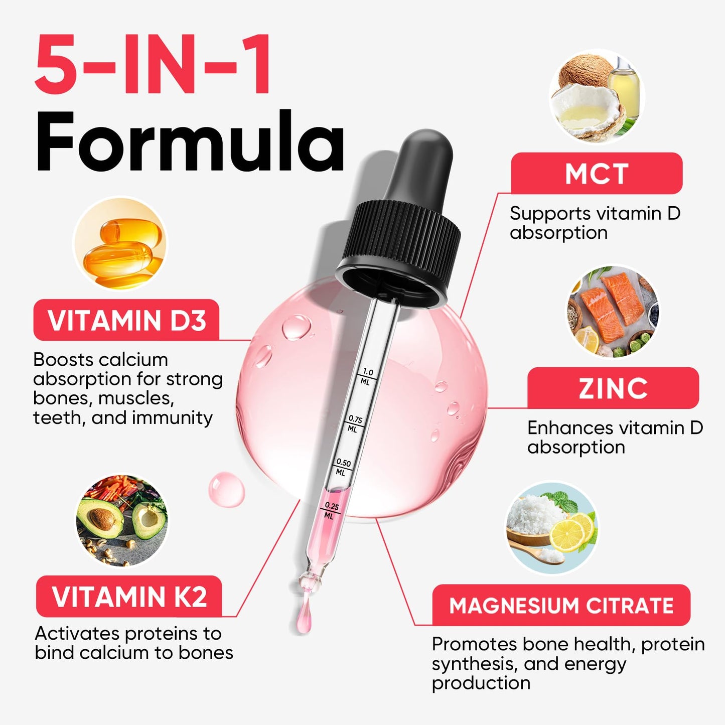 Venture Pal Vitamin D3 10000 IU Plus K2 (MK-7) - Strawberry Flavor - 200 mcg Liquid Drops