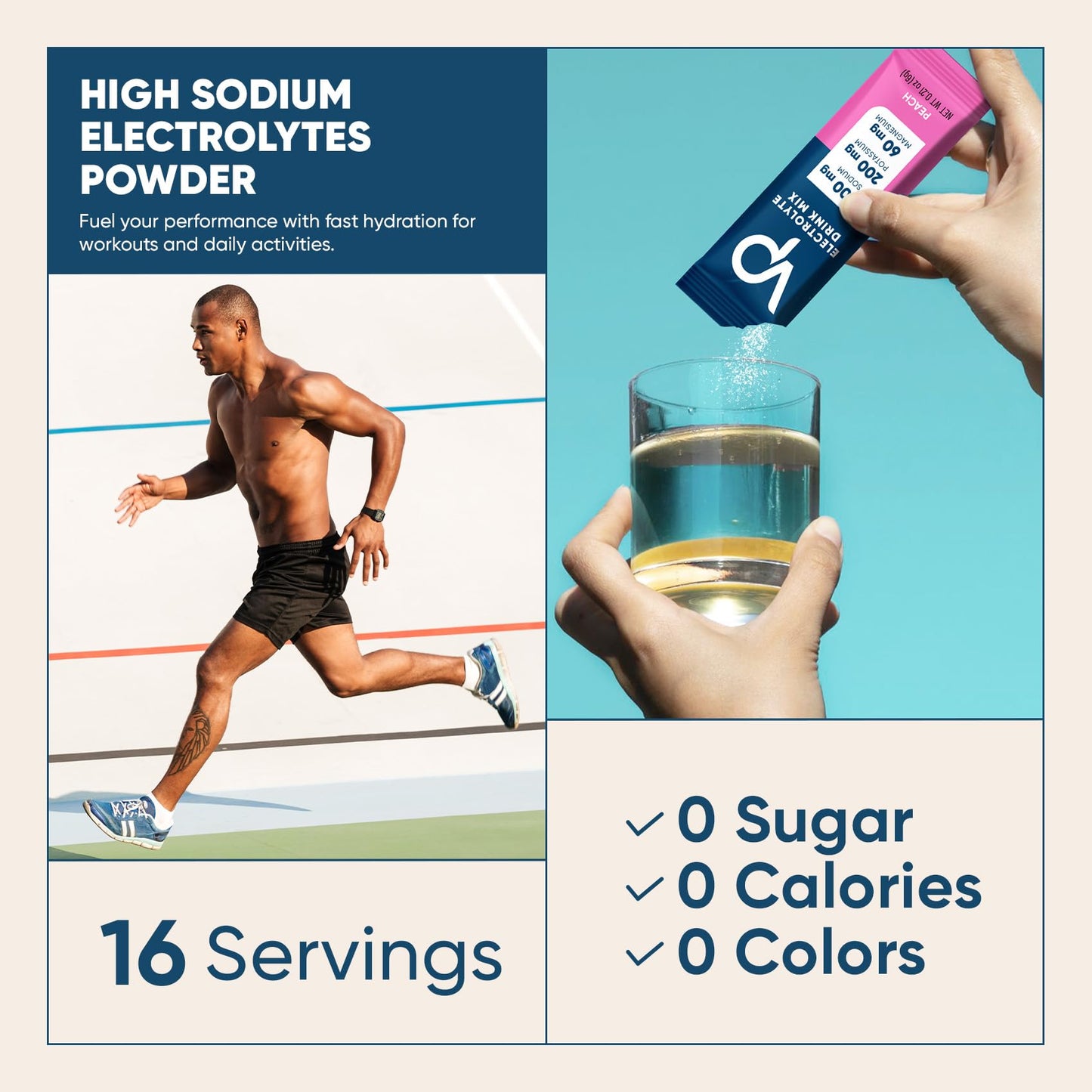 Venture Pal High Sodium Sugar Free Electrolytes Powder Packet -Peach Salt - 30 Sticks