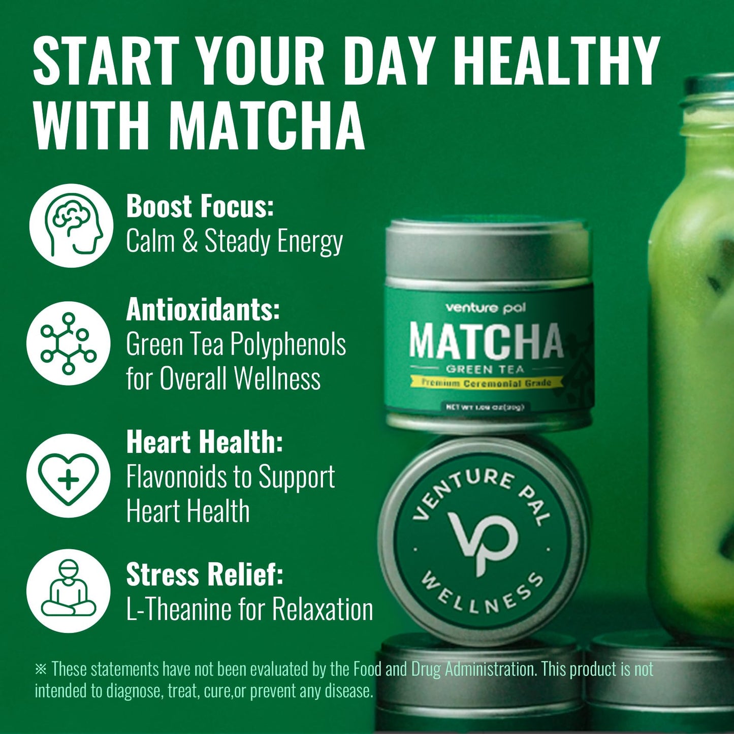 Venture Pal Ceremonial Grade Matcha Powder - 30g/1.06oz
