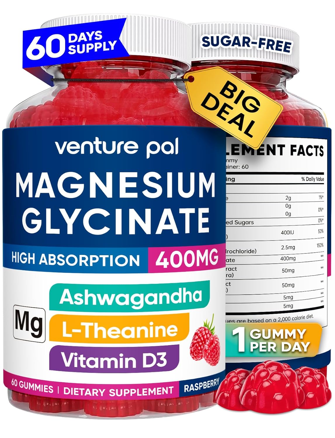 Venture Pal 60 Day Supply Magnesium Glycinate Gummies - Raspberry