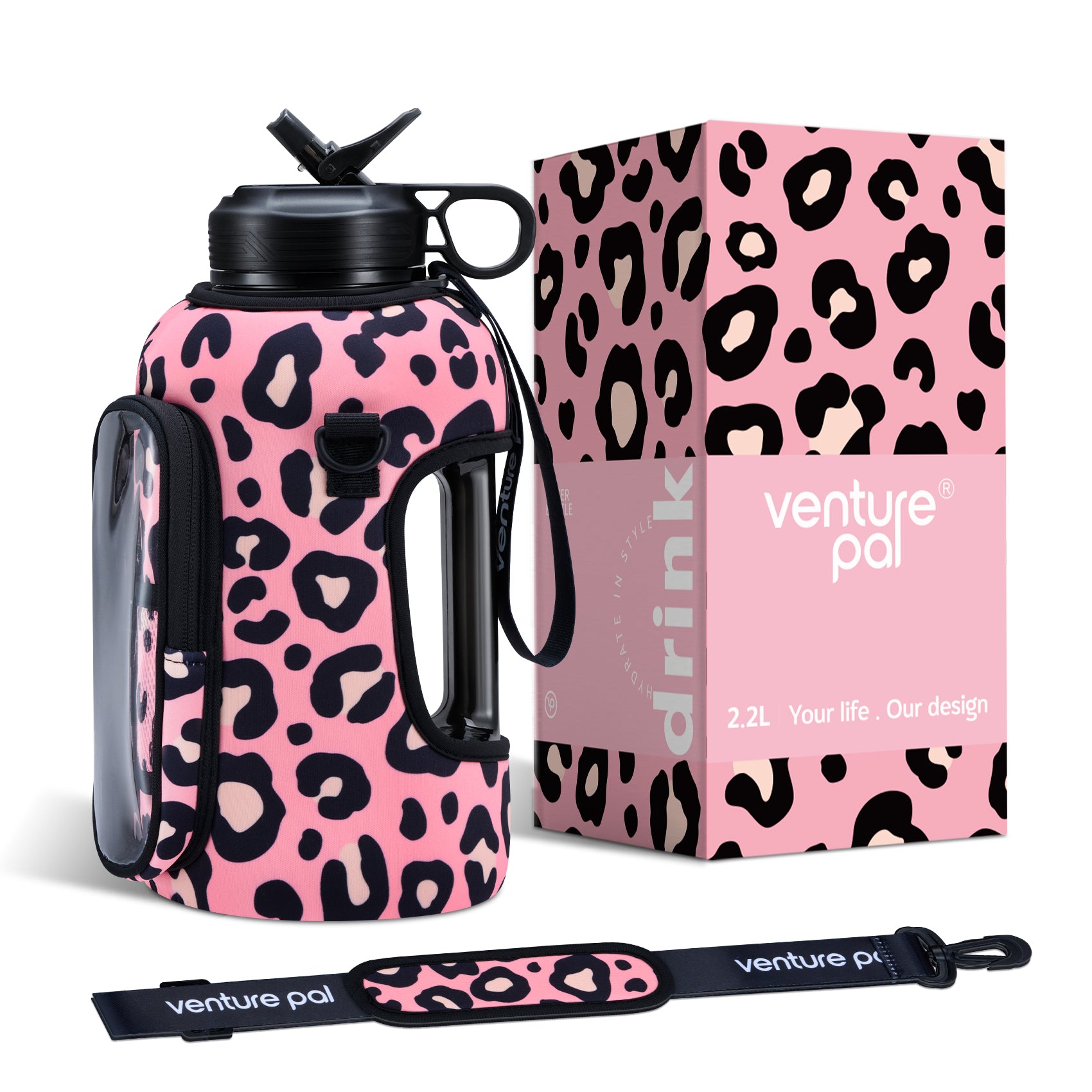 Venture Pal Motivational Water Bottle With Storage Sleeve and