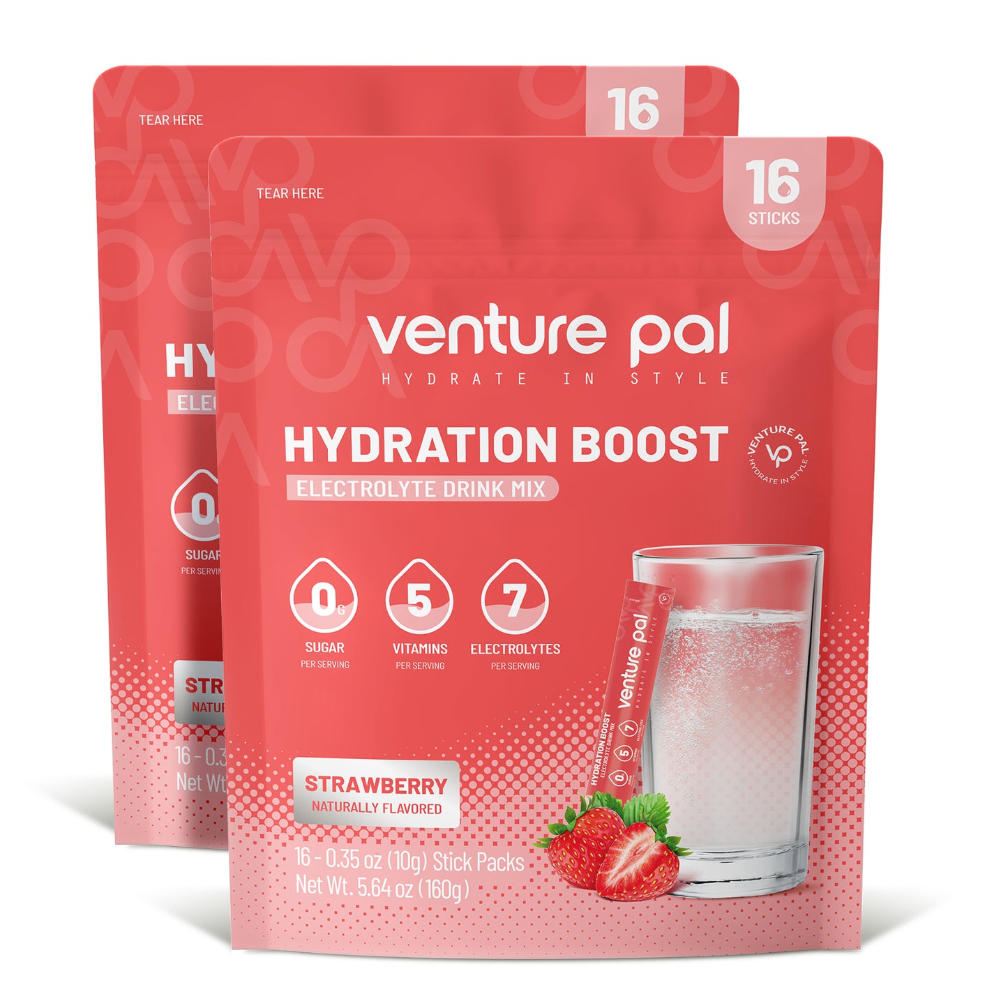 Venture Pal Sugar Free Electrolyte Powder Packets - Strawberry Flavor - 16 Sticks