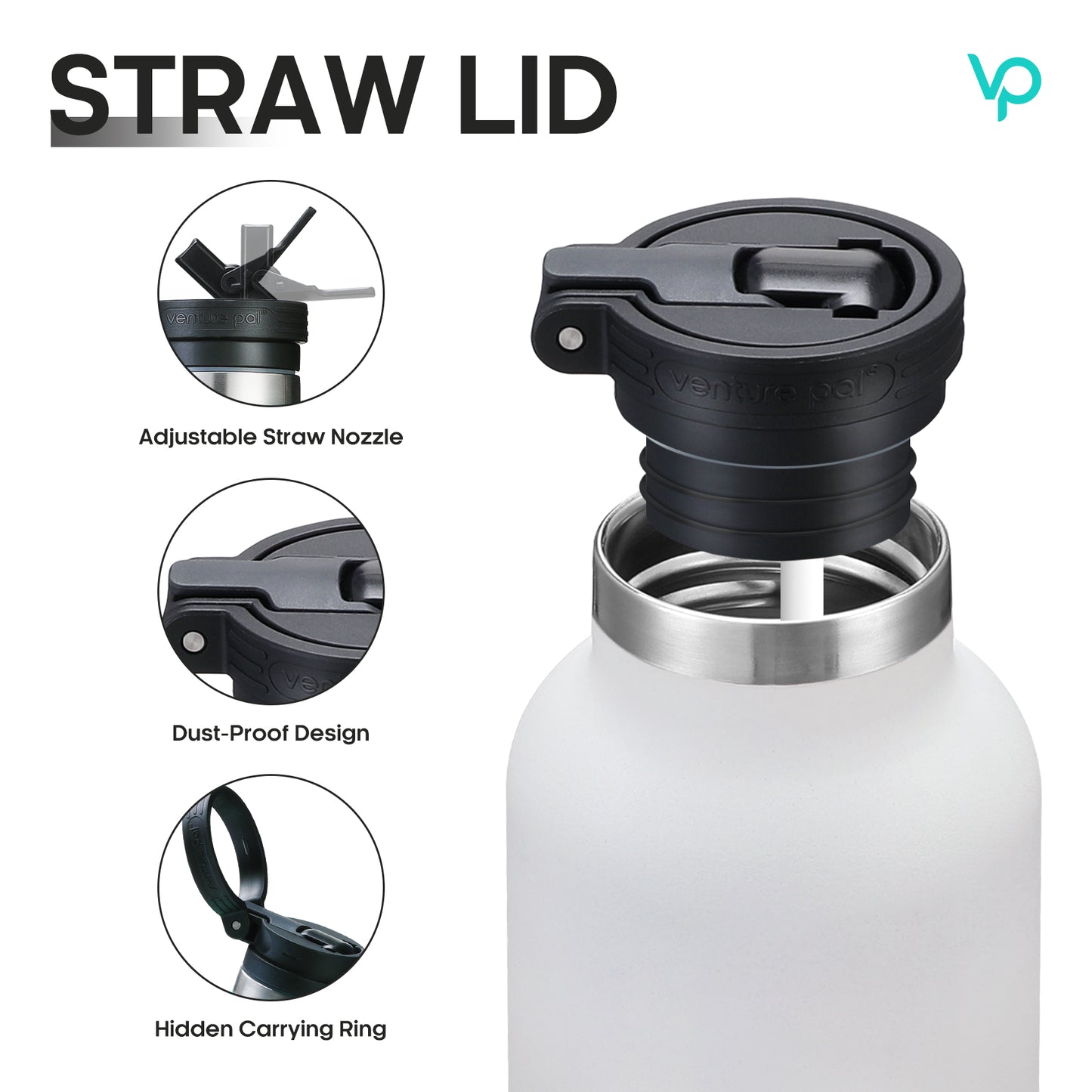 Venture Pal 17oz Vacuum Insulated Water Bottle with Straw Lid & Portable Carrying Handle - Comes with a Complimentary Cleaning Brush and Straw Brush
