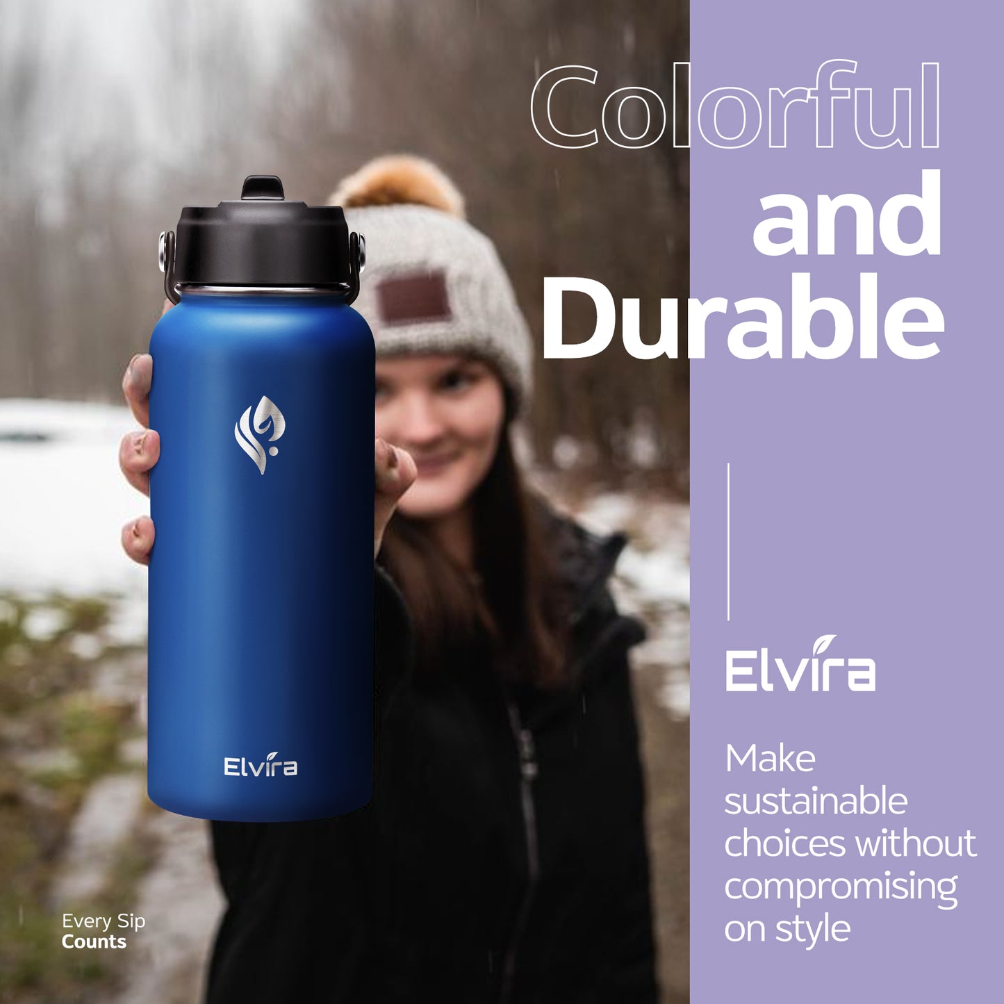 Elvira 32oz Vacuum Insulated Stainless Steel Water Bottle with Straw & Spout Lids