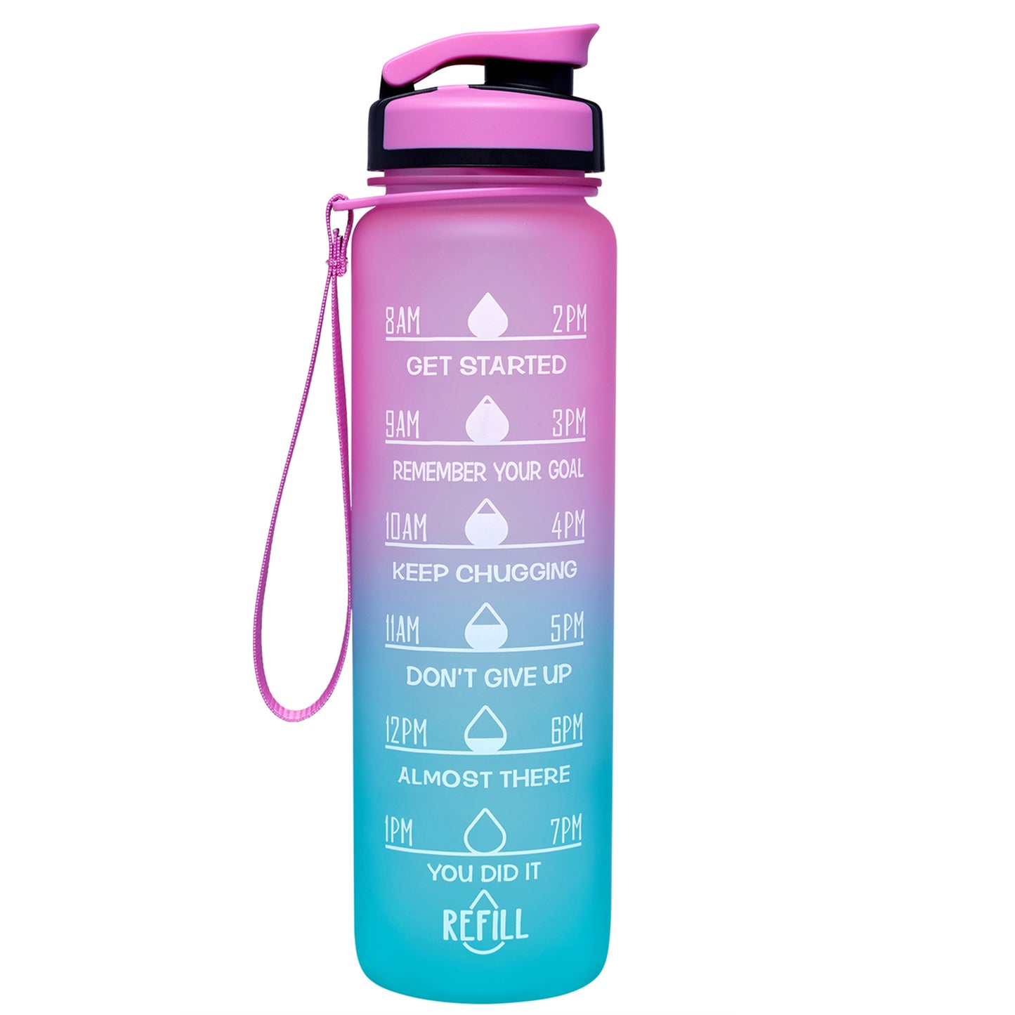 Elvira 32oz Motivational Time Marker Large Water Bottle with Removable Strainer